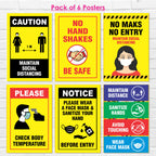 COVID Safety Awareness Posters, Laminated, 12 x 18 Inch (Pack Of 6) Required Social Distancing and Hygiene Instructions Poster For Offices, Hospitals, Schools, Factories