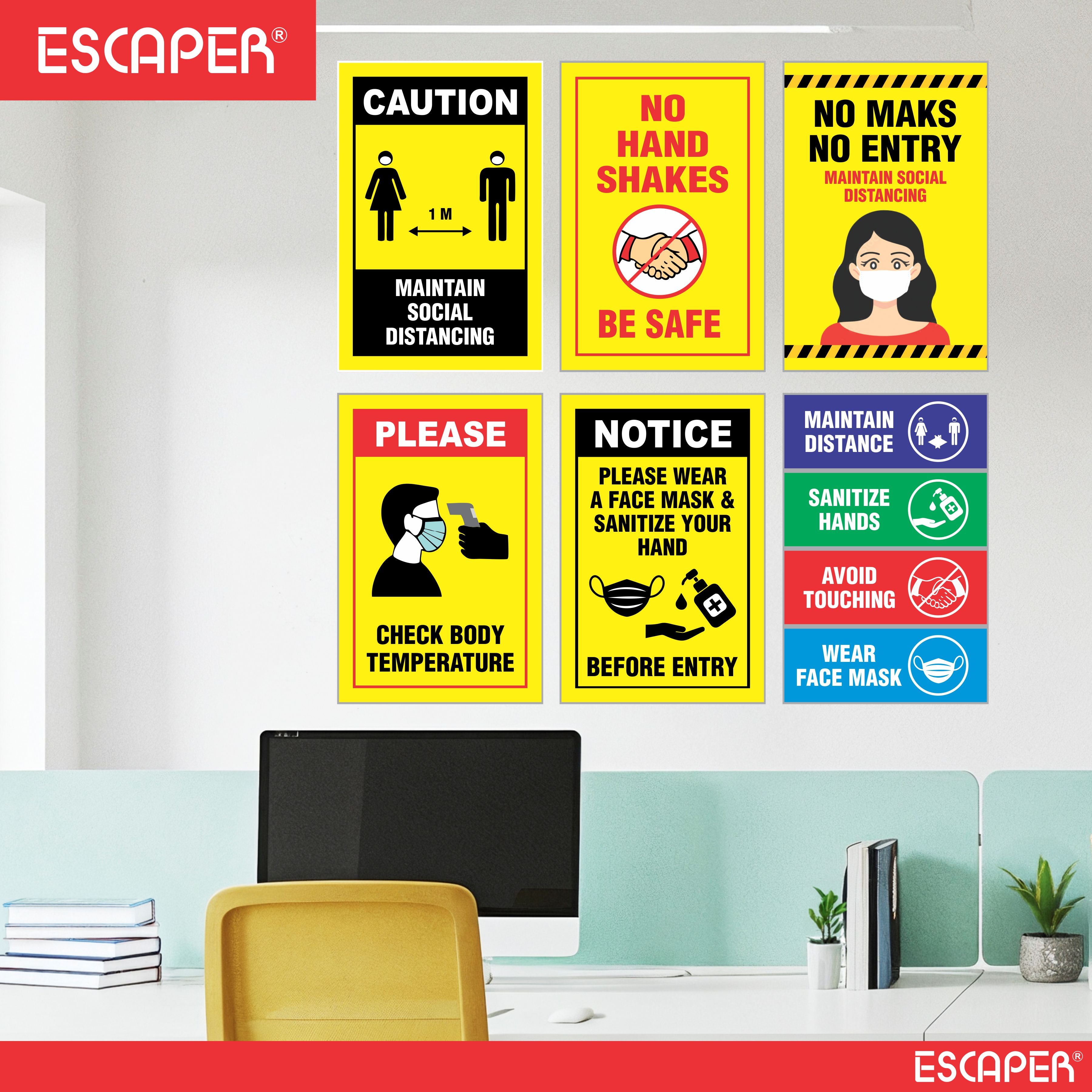 COVID Safety Awareness Posters, Laminated, 12 x 18 Inch (Pack Of 6) Required Social Distancing and Hygiene Instructions Poster For Offices, Hospitals, Schools, Factories