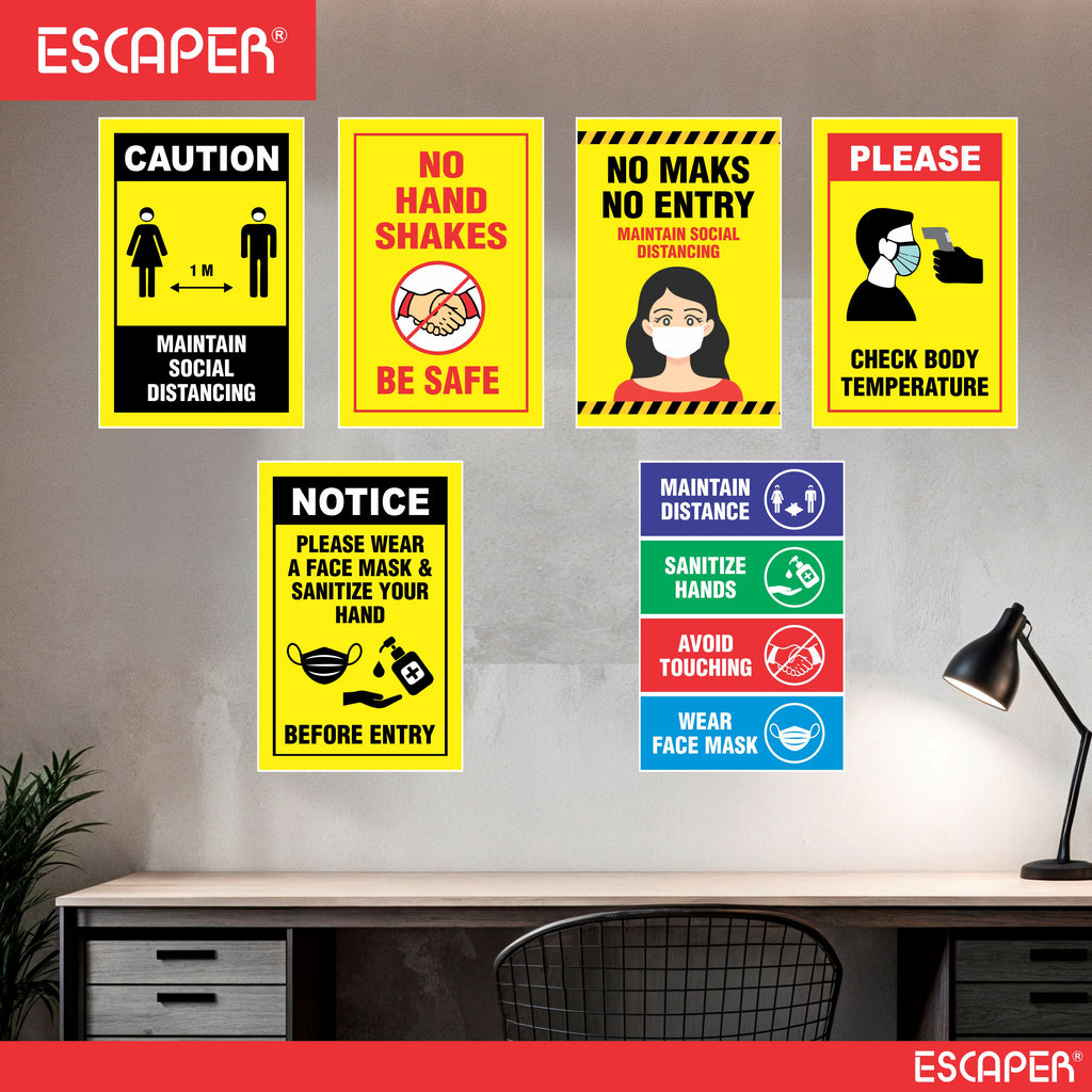 COVID Safety Awareness Posters, Laminated, 12 x 18 Inch (Pack Of 6) Required Social Distancing and Hygiene Instructions Poster For Offices, Hospitals, Schools, Factories