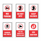Safety & Instruction Poster (Pack Of 6) Laminated Self-Adhesive Signs (12x18 inch) for Home, Office, Industry, Hospital & Public Places – No Parking, Do Not Spit, Keep Silence, Danger 440 Volts, CCTV, Use Dustbin
