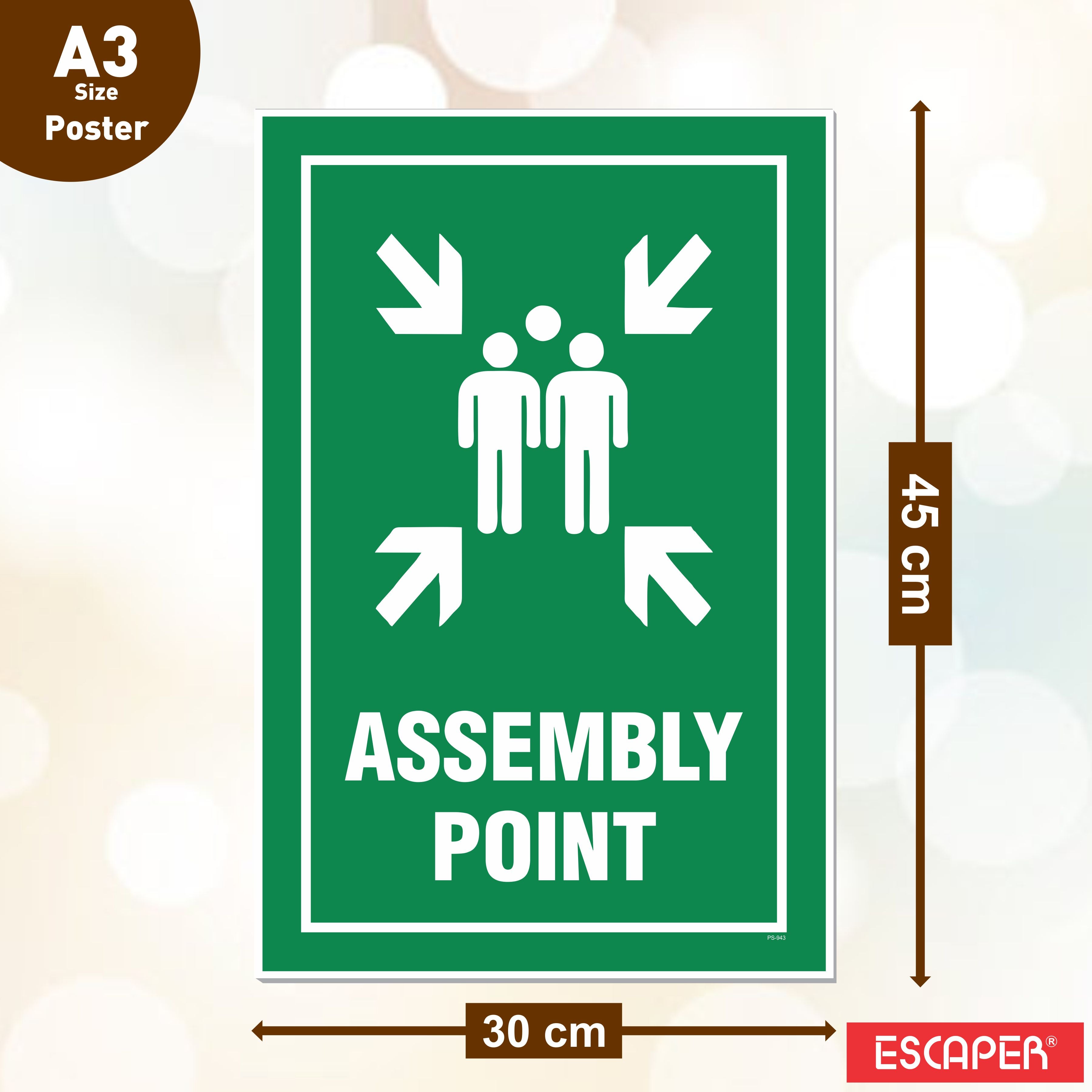 Safety & Facility Signs Posters (Pack Of 6-12x18 Inch) Laminated Self-Adhesive Assembly Point, Emergency Exit (Left & Right), Ladies & Gents Toilet, Medical Point Posters For Offices, Factories, Schools, Hospitals, Hotels