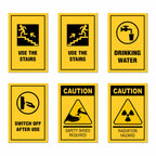 Safety & Instructional Posters– (Pack Of 6-12x18 inch), Self-Adhesive, Laminated – Use the Stairs, Drinking Water, Switch Off After Use, Caution Safety Shoes Required, Radiation Hazard – Workplace & Office Safety Signs