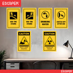 Safety & Instructional Posters– (Pack Of 6-12x18 inch), Self-Adhesive, Laminated – Use the Stairs, Drinking Water, Switch Off After Use, Caution Safety Shoes Required, Radiation Hazard – Workplace & Office Safety Signs