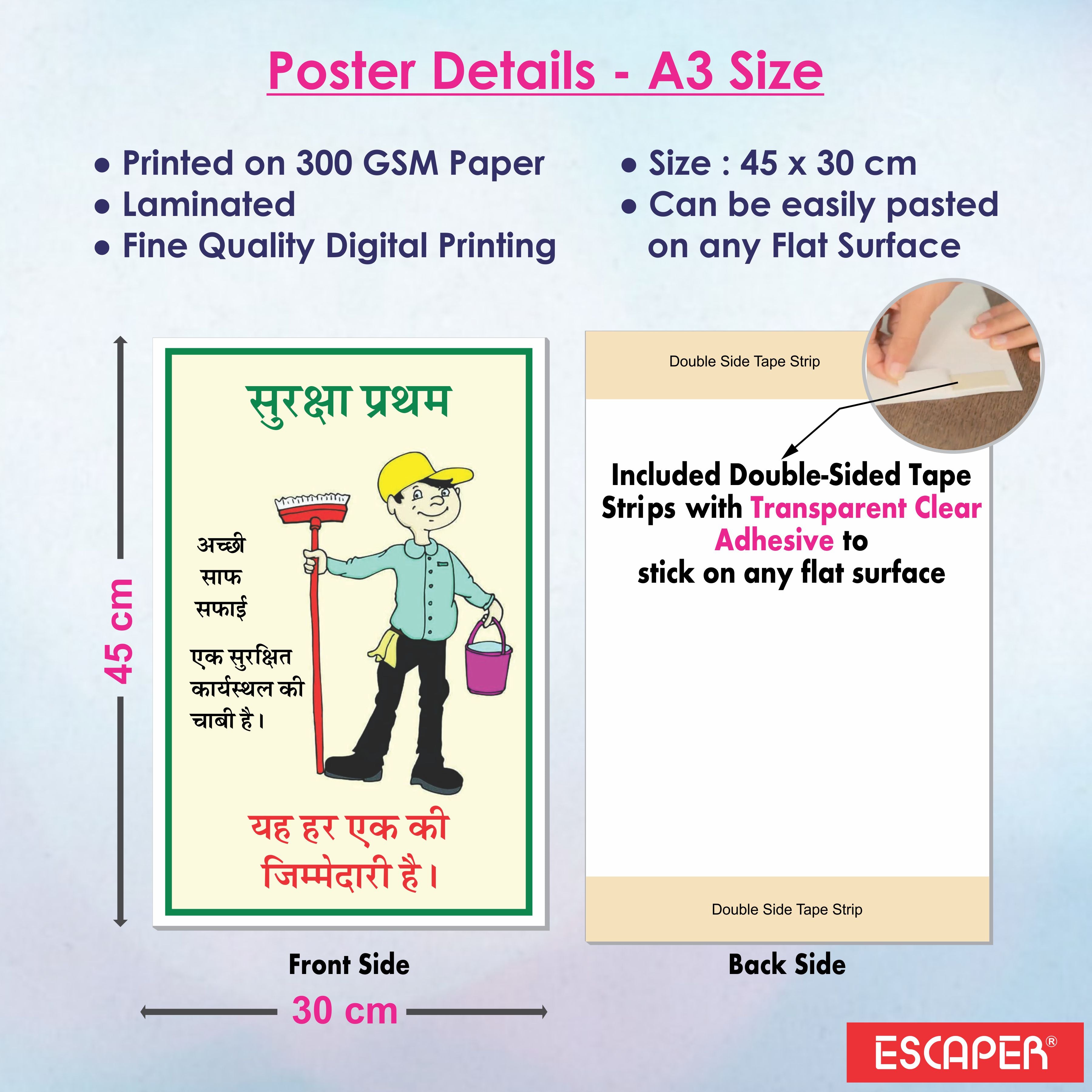 Safety & Facility Signs Posters (Pack Of 6-12x18 Inch) Laminated Self-Adhesive Posters For Offices, Factories, Schools, Hospitals, Hotels