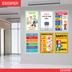 Safety & Facility Signs Posters (Pack Of 6-12x18 Inch) Laminated Self-Adhesive Posters For Offices, Factories, Schools, Hospitals, Hotels