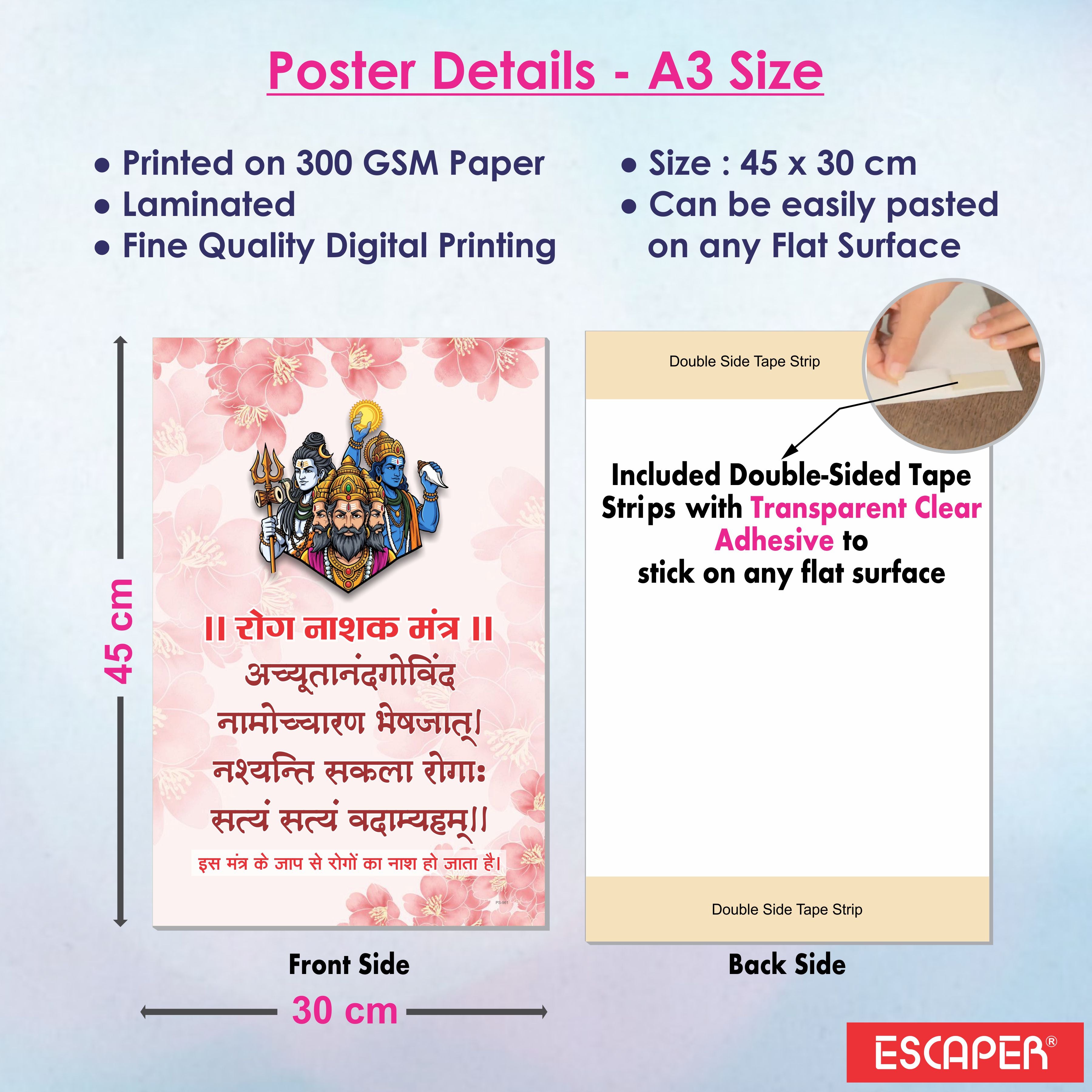 Sanskrit Mantra Poster for Wall (Pack Of 6) Bhojan, Rognashak, Apda Nashak, Deep and Shanti Maha Mantra Wall Art, 12x18 Inch 300 GSM Paper Laminated, Self Adhesive Back