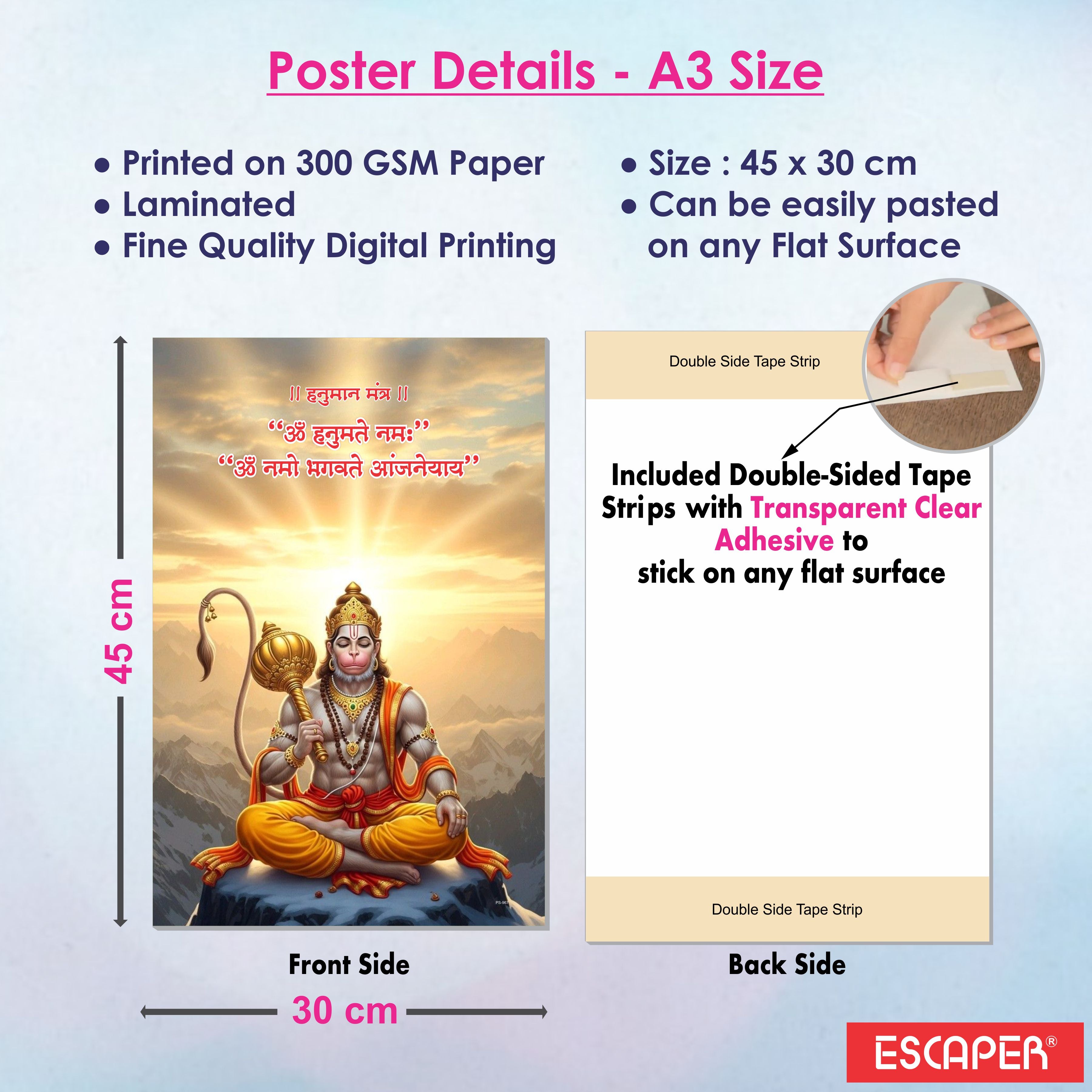 Hanuman, Shiva, Ganesh, Gayatri, Mahamrityunjay and Lakshmi Mantra Wall Art Posters (Pack Of 6), 12 x 18 Inch, 300 GSM Laminated, Self Adhesive Sanskrit Mantra Wall Décor Poster