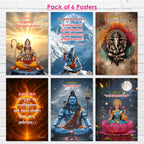 Hanuman, Shiva, Ganesh, Gayatri, Mahamrityunjay and Lakshmi Mantra Wall Art Posters (Pack Of 6), 12 x 18 Inch, 300 GSM Laminated, Self Adhesive Sanskrit Mantra Wall Décor Poster