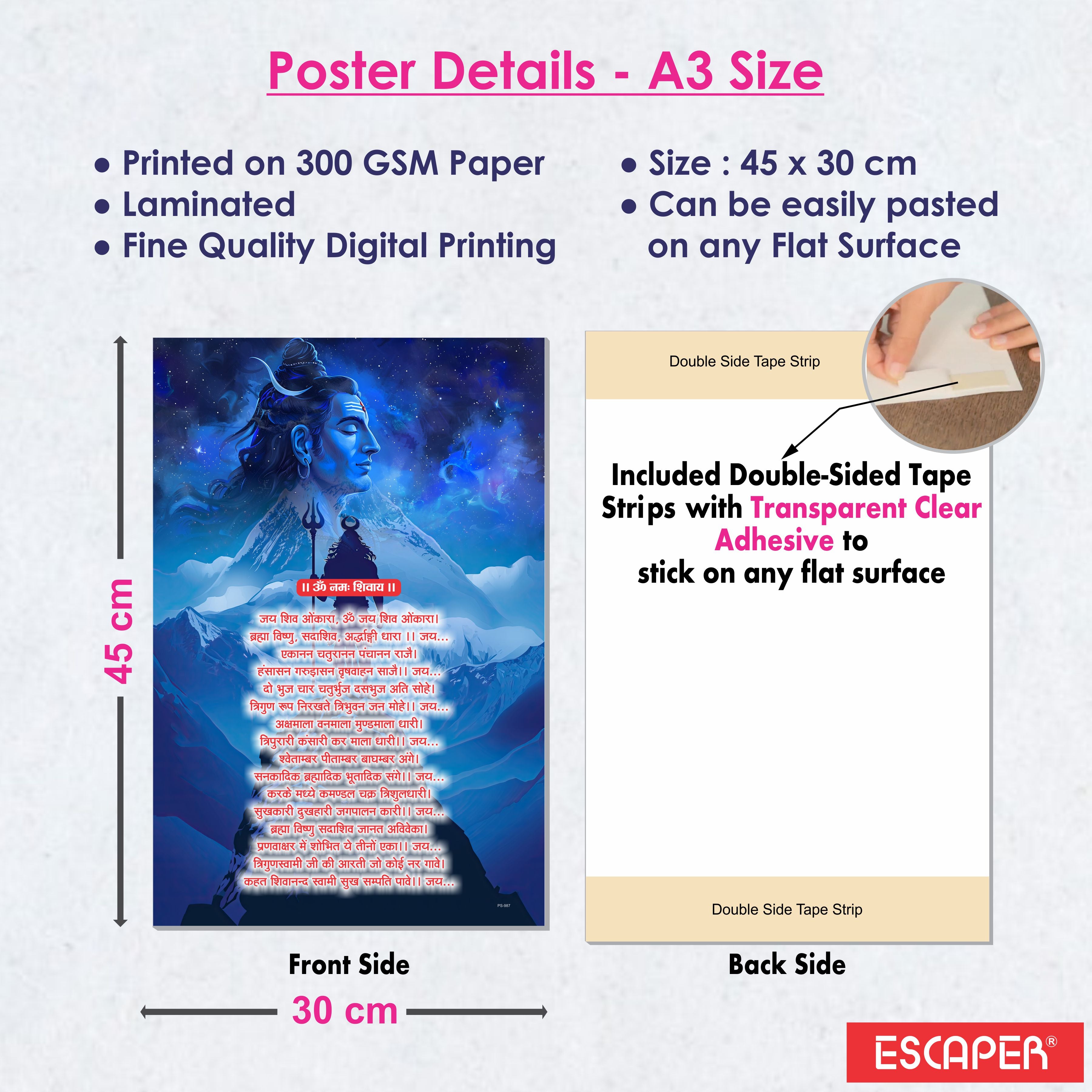 Om Namah Shivay Poster for Mandir and Home, 12x18 Inch 300 GSM Paper, Laminated, Self Adhesive, God Arti Poster for Wall, Decor Mandir, Pooja Room, Home Temple