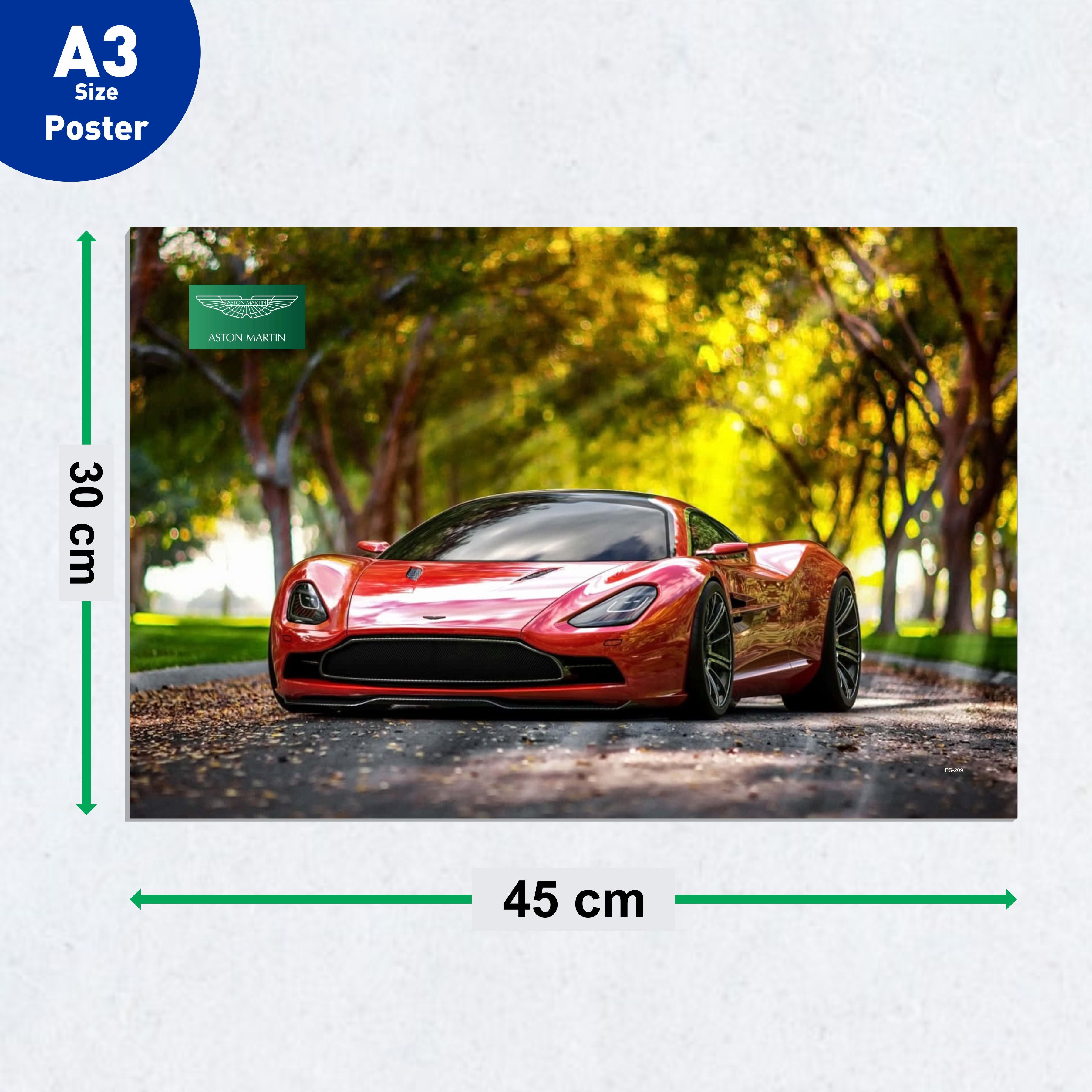 Car Design Poster, (12 x 18 inch), Wall Art Laminated Self Adhesive Back, Sports Car Poster For Wall Decor, Home Decor, Kids Room, Living Room Gifting