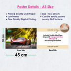 Car Design Poster, (12 x 18 inch), Wall Art Laminated Self Adhesive Back, Sports Car Poster For Wall Decor, Home Decor, Kids Room, Living Room Gifting