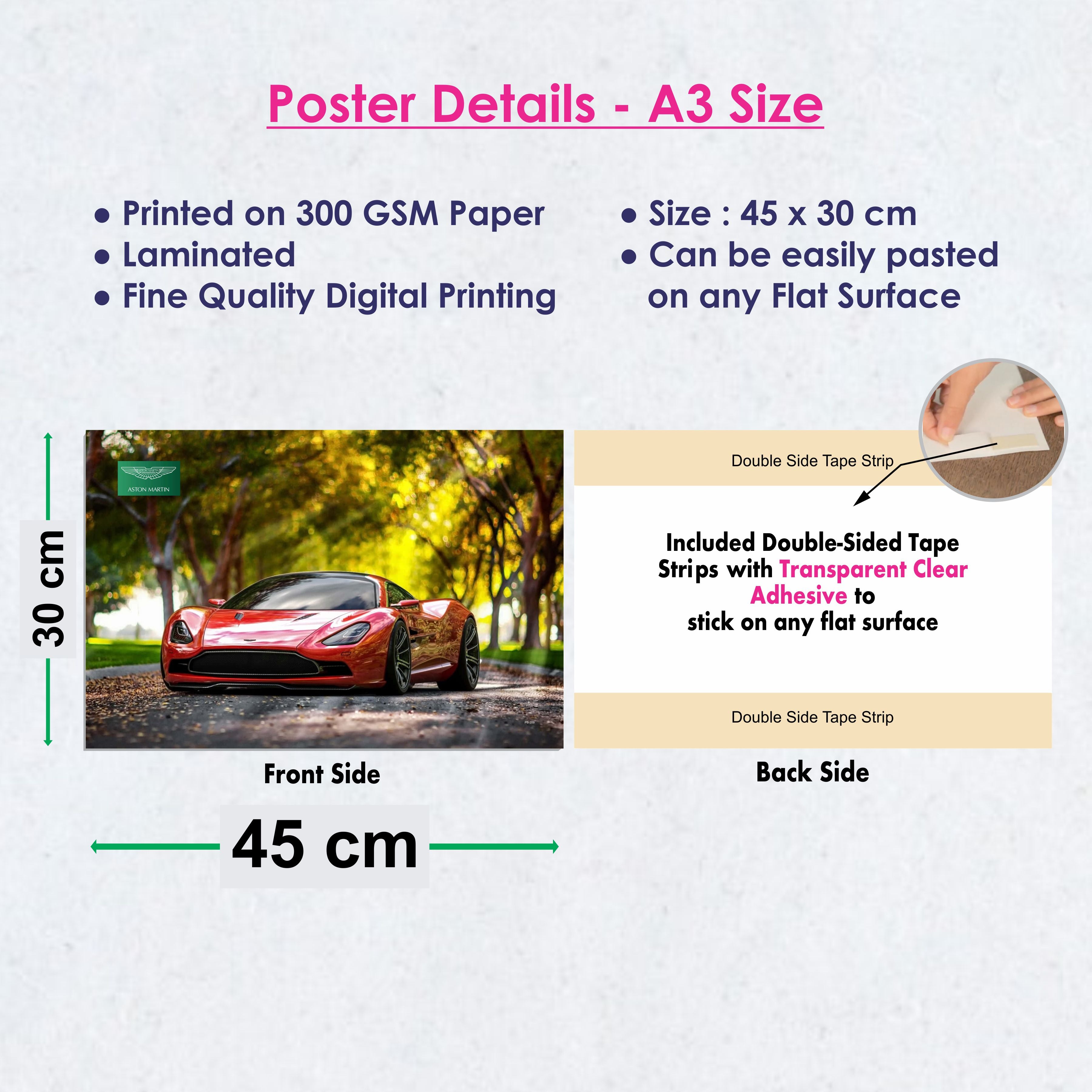 Car Design Poster, (12 x 18 inch), Wall Art Laminated Self Adhesive Back, Sports Car Poster For Wall Decor, Home Decor, Kids Room, Living Room Gifting
