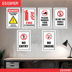 Safety Posters, (Pack Of 6) Fire Extinguisher Poster, Electrical Safety Sign, No Entry & No Smoking, Do Not Use Mobile Phone Posters – 12x18 Inch Industrial Safety Signs for Factory, Workplace & Indoor Use