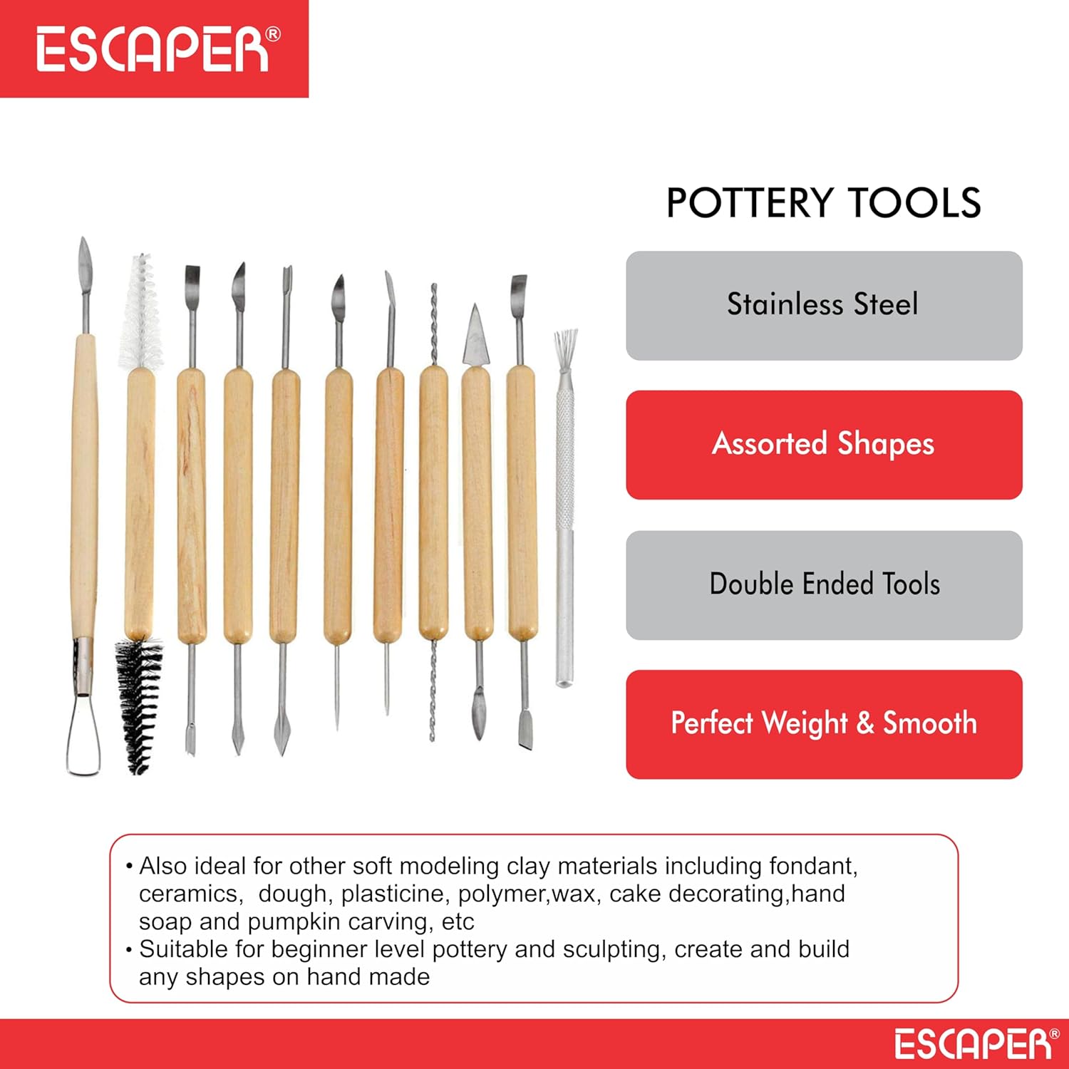 11-Piece Pottery Tools Kit for Clay Pottery, Double-Ended Professional Pottery Tools Set for Sculpting, Carving & Ceramic Art, Craft Tools for Beginners & Artists