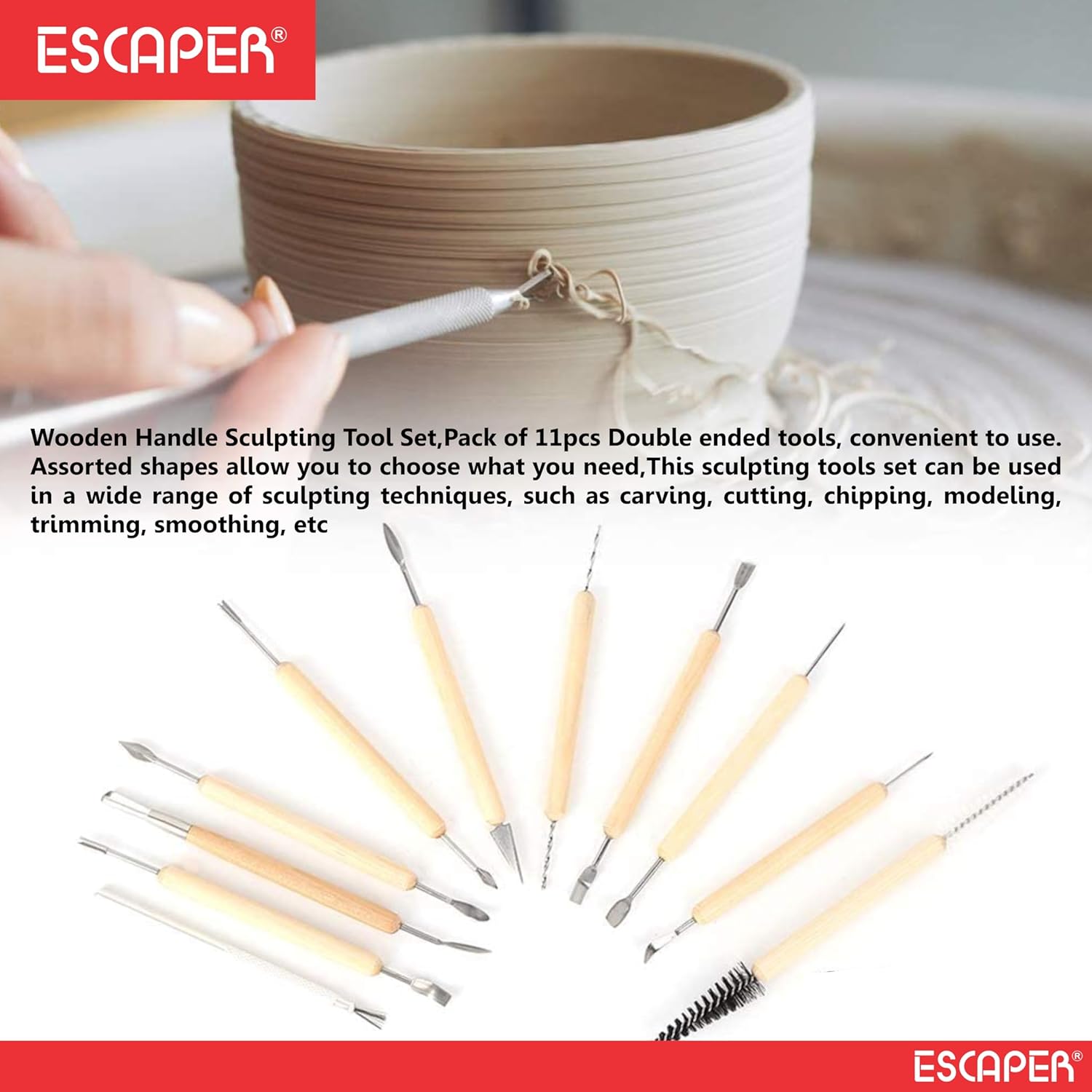 11-Piece Pottery Tools Kit for Clay Pottery, Double-Ended Professional Pottery Tools Set for Sculpting, Carving & Ceramic Art, Craft Tools for Beginners & Artists