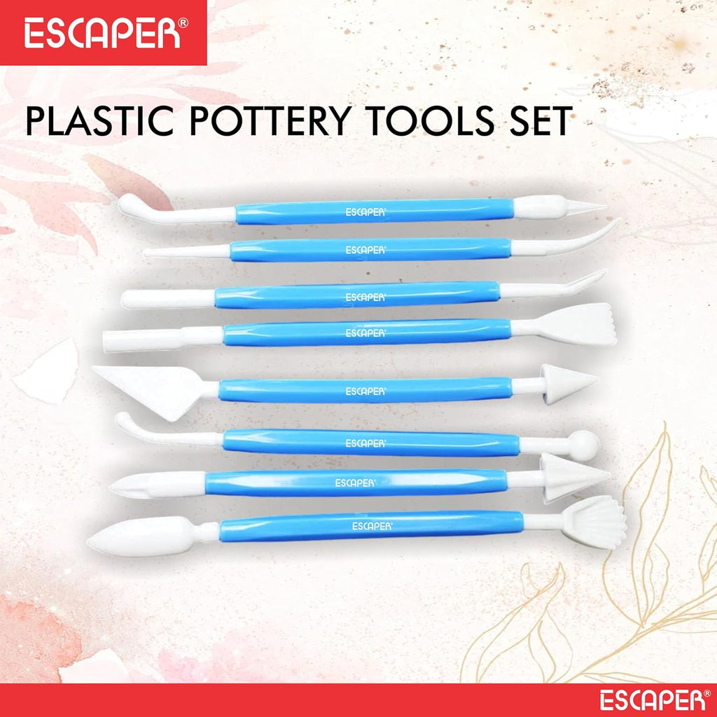 Plastic Pottery Tools Set of 8, Double-Ended Clay Modelling & Sculpting Tools, (14–16 cm Each), Pottery Tool Kit Plastic for Artists, Kids, Craft, Cake & Fondant Decorating