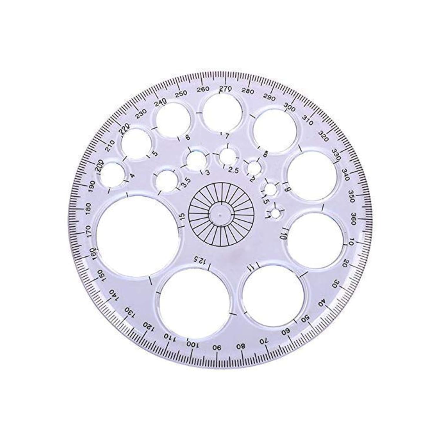 Pro Circle 360 Degree Full Round Protractor with Circle Stencils, 14 cm Transparent Plastic Geometry Scale for Technical Drawing, Engineering, Architecture & Drafting