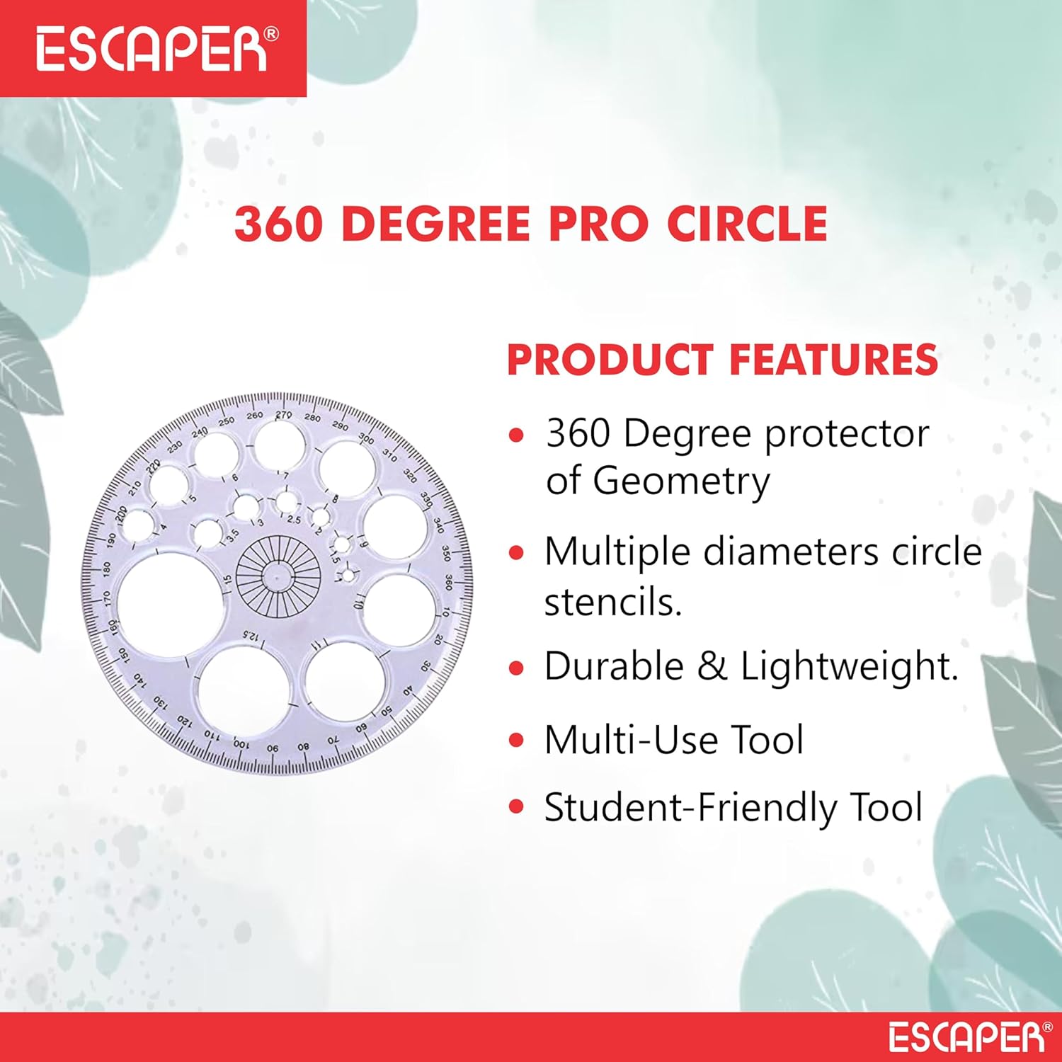 Pro Circle 360 Degree Full Round Protractor with Circle Stencils, 14 cm Transparent Plastic Geometry Scale for Technical Drawing, Engineering, Architecture & Drafting