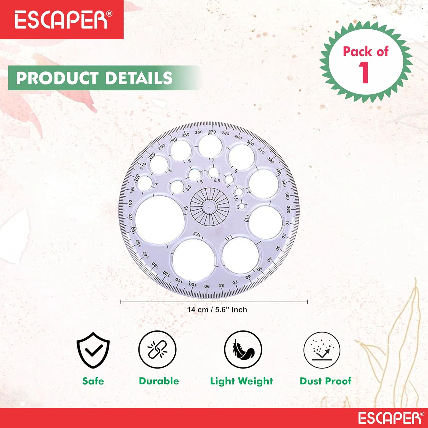 Pro Circle 360 Degree Full Round Protractor with Circle Stencils, 14 cm Transparent Plastic Geometry Scale for Technical Drawing, Engineering, Architecture & Drafting