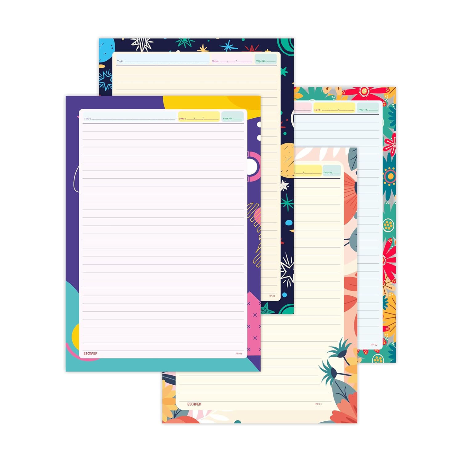 A4 Designer Paper Sheets – One Side Ruled – 90 GSM Project Paper for School Assignments, Craft Work, Art Projects & Office Use