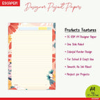 A4 Designer Paper Sheets – One Side Ruled – 90 GSM Project Paper for School Assignments, Craft Work, Art Projects & Office Use