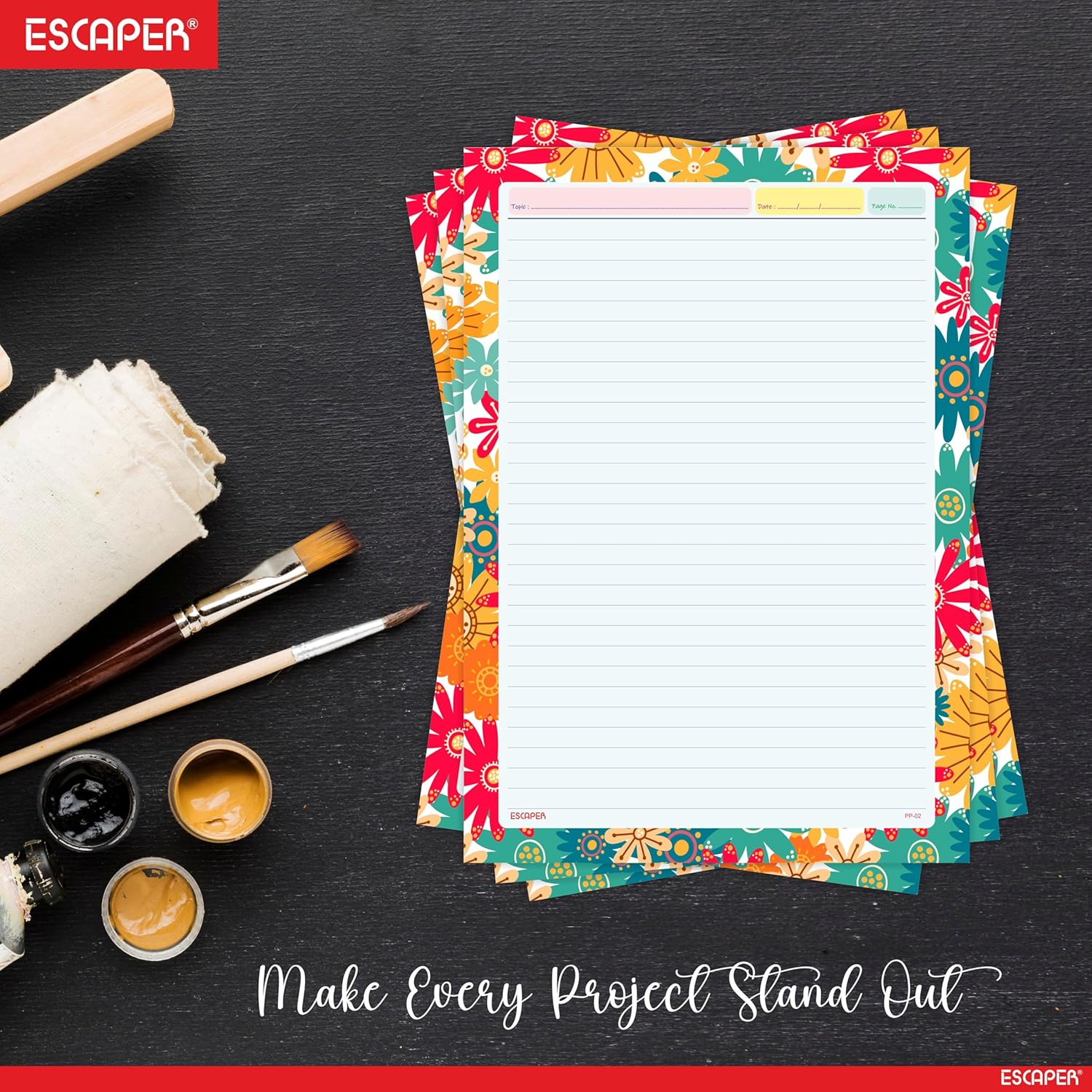 A4 Designer Paper Sheets – One Side Ruled – 90 GSM Project Paper for School Assignments, Craft Work, Art Projects & Office Use