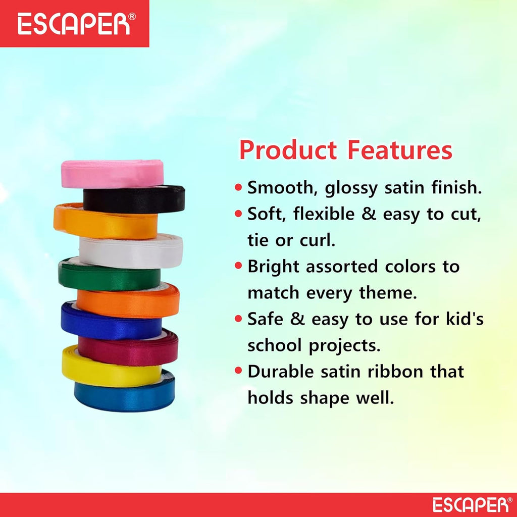Satin Ribbon Set (Pack of 10) Assorted Ribbon Rolls (1/2 Inch-10 Mtr E ...