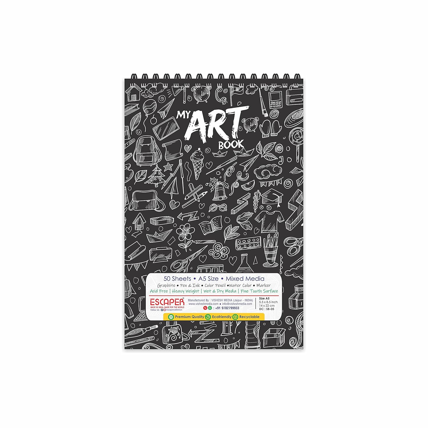 Black Themed A5 Sketch Book - Unleash Your Imagination with 50 Sheets (100 Pages) of Superior-Quality Artist Paper