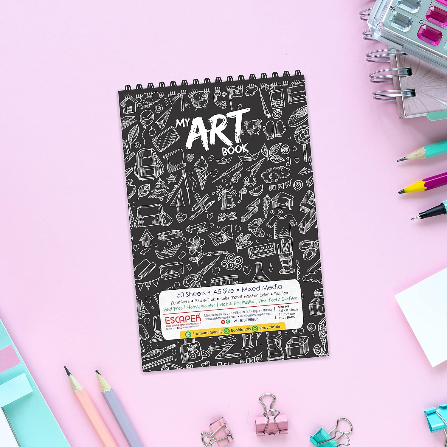 Black Themed A5 Sketch Book - Unleash Your Imagination with 50 Sheets (100 Pages) of Superior-Quality Artist Paper