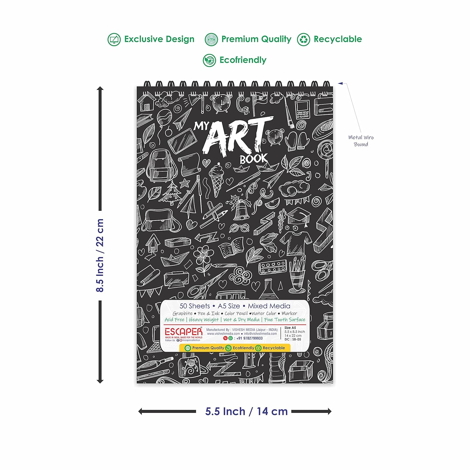 Black Themed A5 Sketch Book - Unleash Your Imagination with 50 Sheets (100 Pages) of Superior-Quality Artist Paper