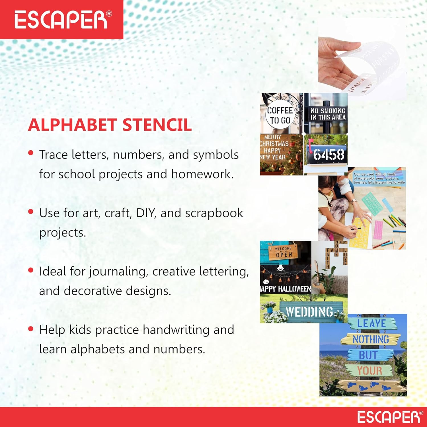 Plastic English Letter Stencil Set for Kids & Students, (15mm) Stencils Alphabets English, Numbers 0–9, Flexible Reusable Stencil Alphabet for Art, Craft, and Learning