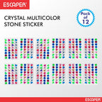 Crystal Stone Sticker Set, (Pack of 12 Stickers) Pearl & Colourful, Self-Adhesive 4mm Stone for Craft, DIY, Kids Art Projects, Scrapbooking, Jewellery Making & Home Decoration
