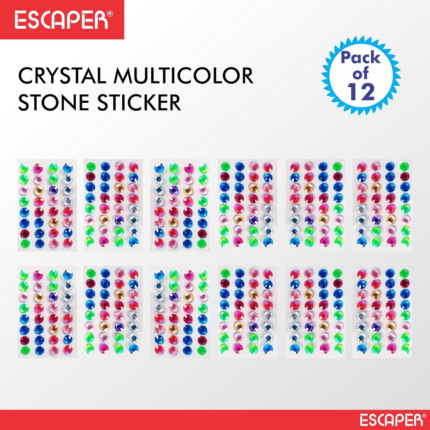 Crystal Stone Sticker Set, (Pack of 12 Stickers) Pearl & Colourful, Self-Adhesive 4mm Stone for Craft, DIY, Kids Art Projects, Scrapbooking, Jewellery Making & Home Decoration