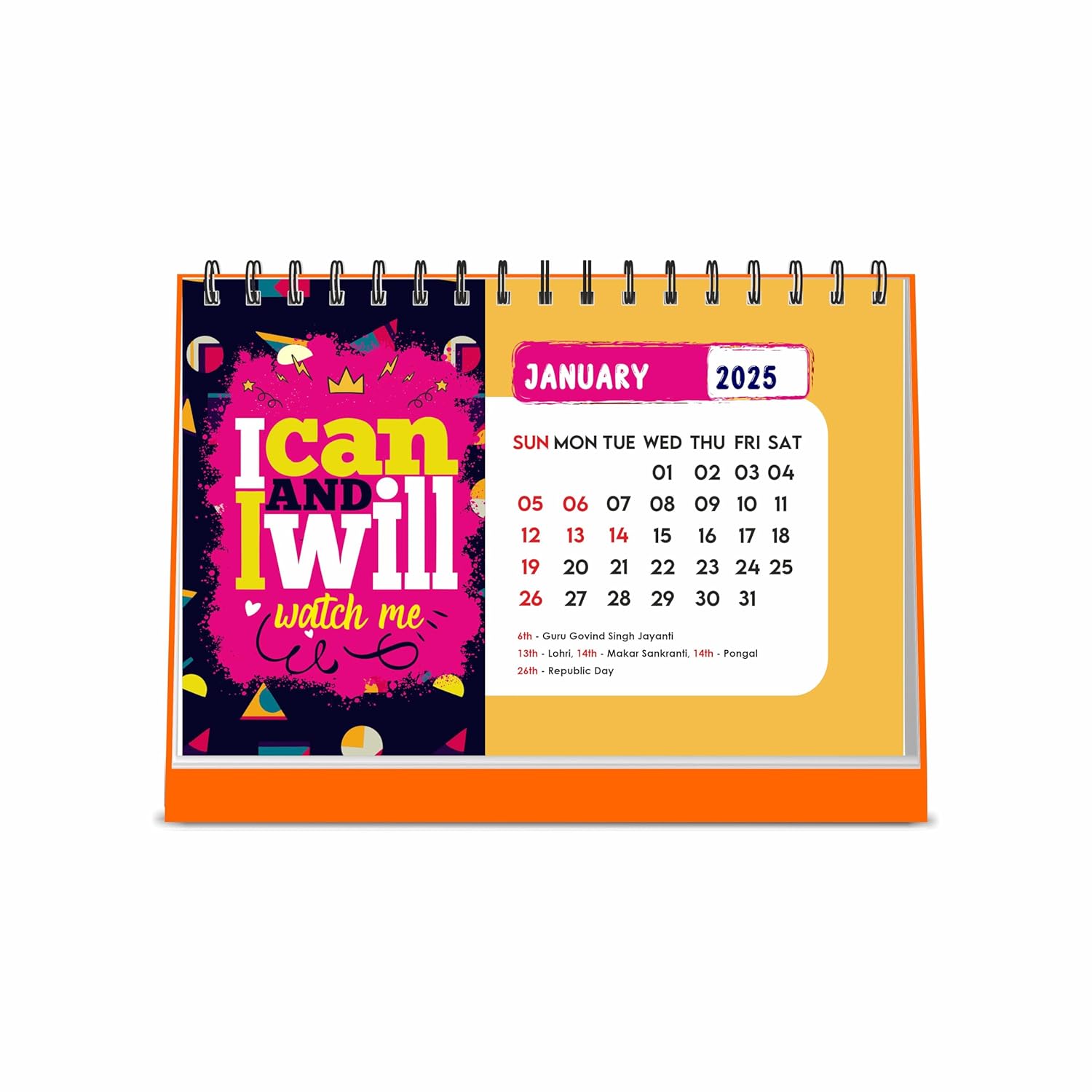 I can I will Motivational Desk & Office Table Calendar 2025 with Quotes 12 Monthly Pages with Thick Paper Twin-Wire Binding Table Calendar 2025 (A5 Size, 8.5" x 5.5")