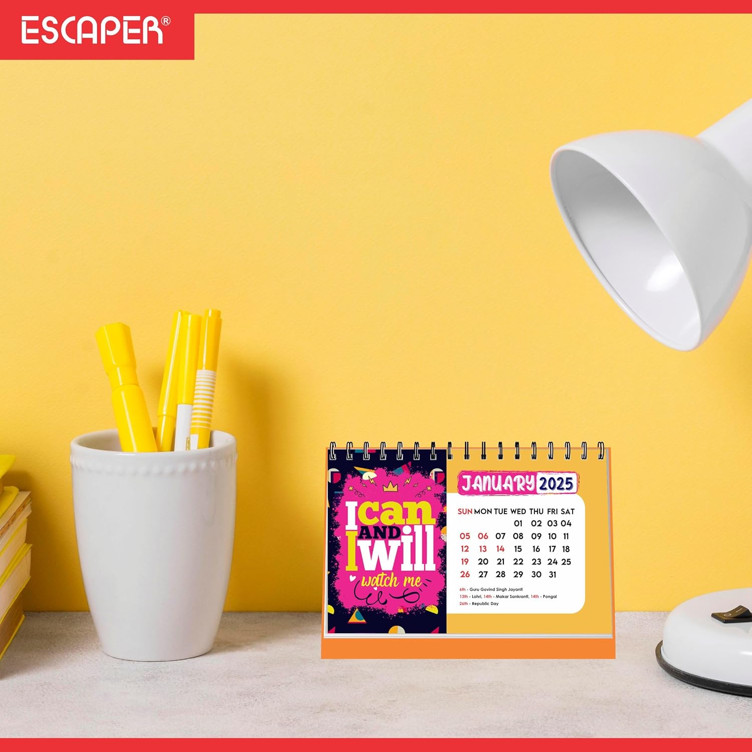 I can I will Motivational Desk & Office Table Calendar 2025 with Quotes 12 Monthly Pages with Thick Paper Twin-Wire Binding Table Calendar 2025 (A5 Size, 8.5" x 5.5")