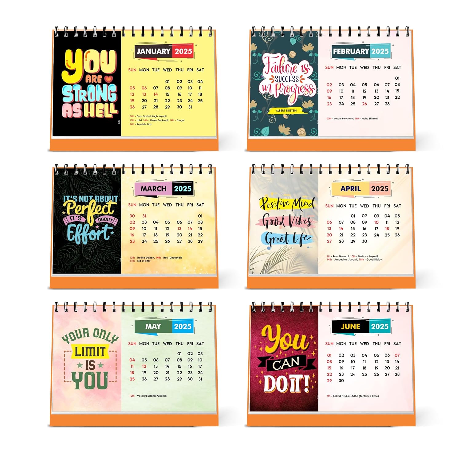 You are Strong 2025 Motivational Desk Calendar with Inspirational Quotes - A5 Size, Twin-Wire Binding, 12 Monthly Pages
