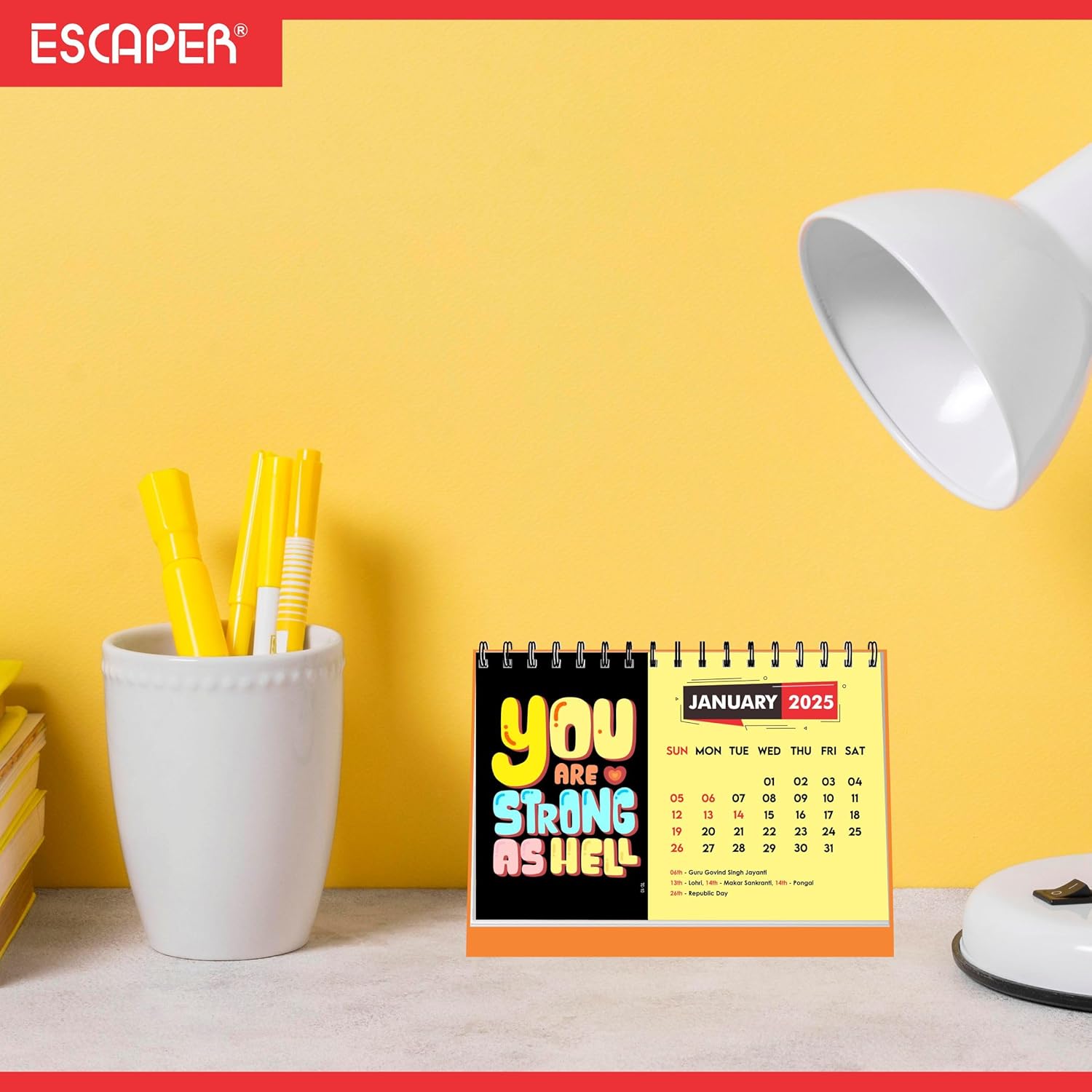 You are Strong 2025 Motivational Desk Calendar with Inspirational Quotes - A5 Size, Twin-Wire Binding, 12 Monthly Pages