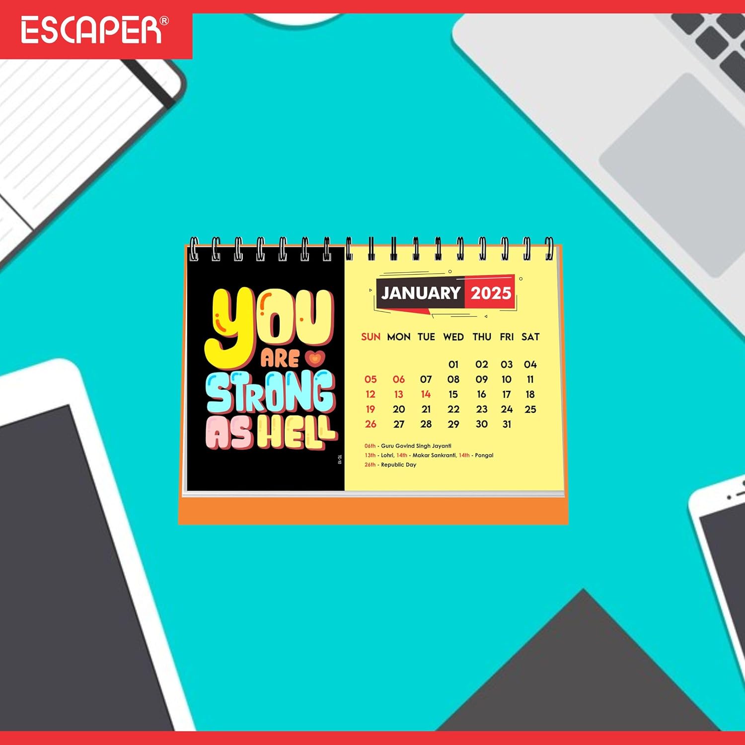 You are Strong 2025 Motivational Desk Calendar with Inspirational Quotes - A5 Size, Twin-Wire Binding, 12 Monthly Pages