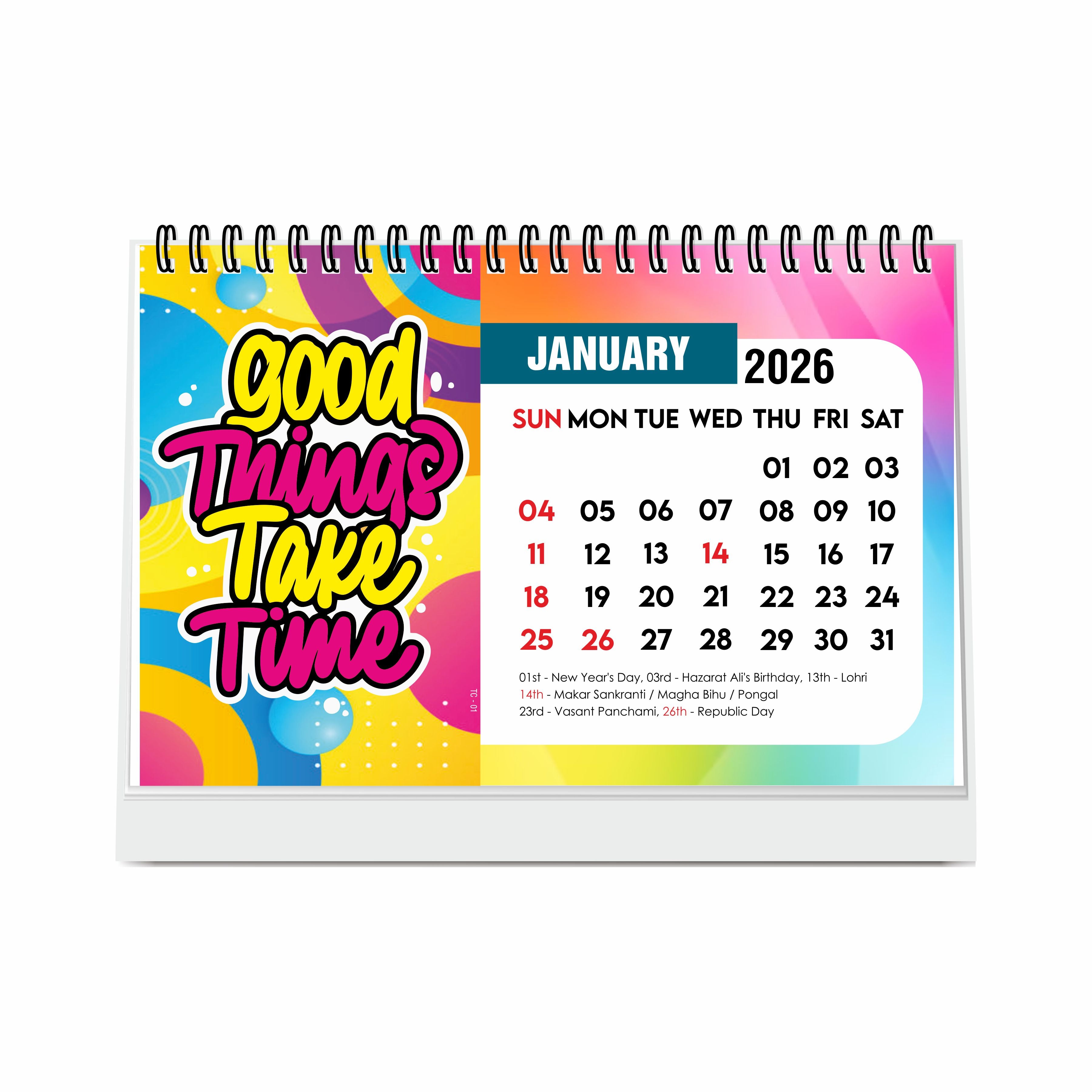Good Things Motivational Desk Calendar 2026 with Quotes, A5 Size 8.5" x 5.75", New Year Calendar 2026, Table Calendar for Gifting, Cute Desk Accessory