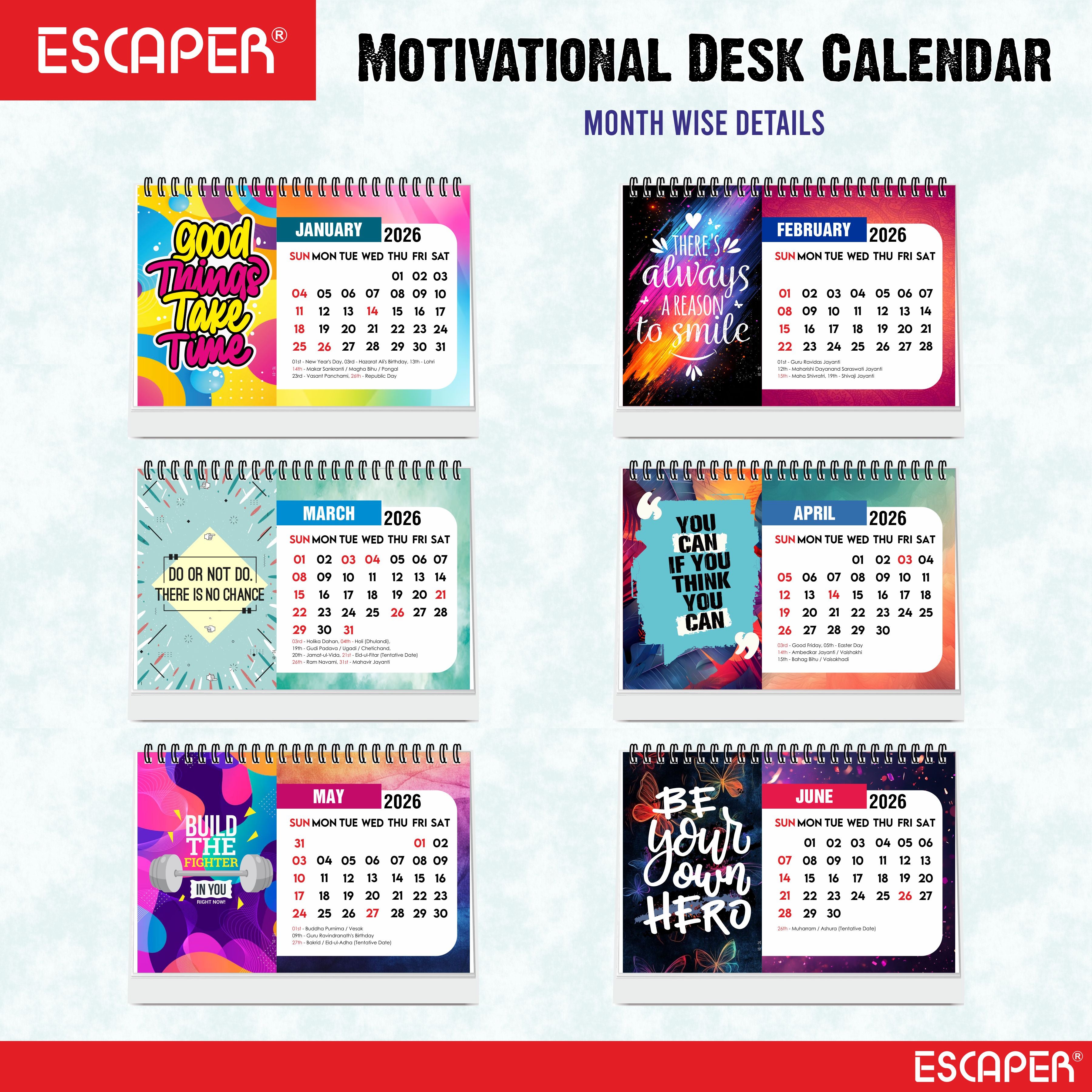 Good Things Motivational Desk Calendar 2026 with Quotes, A5 Size 8.5" x 5.75", New Year Calendar 2026, Table Calendar for Gifting, Cute Desk Accessory