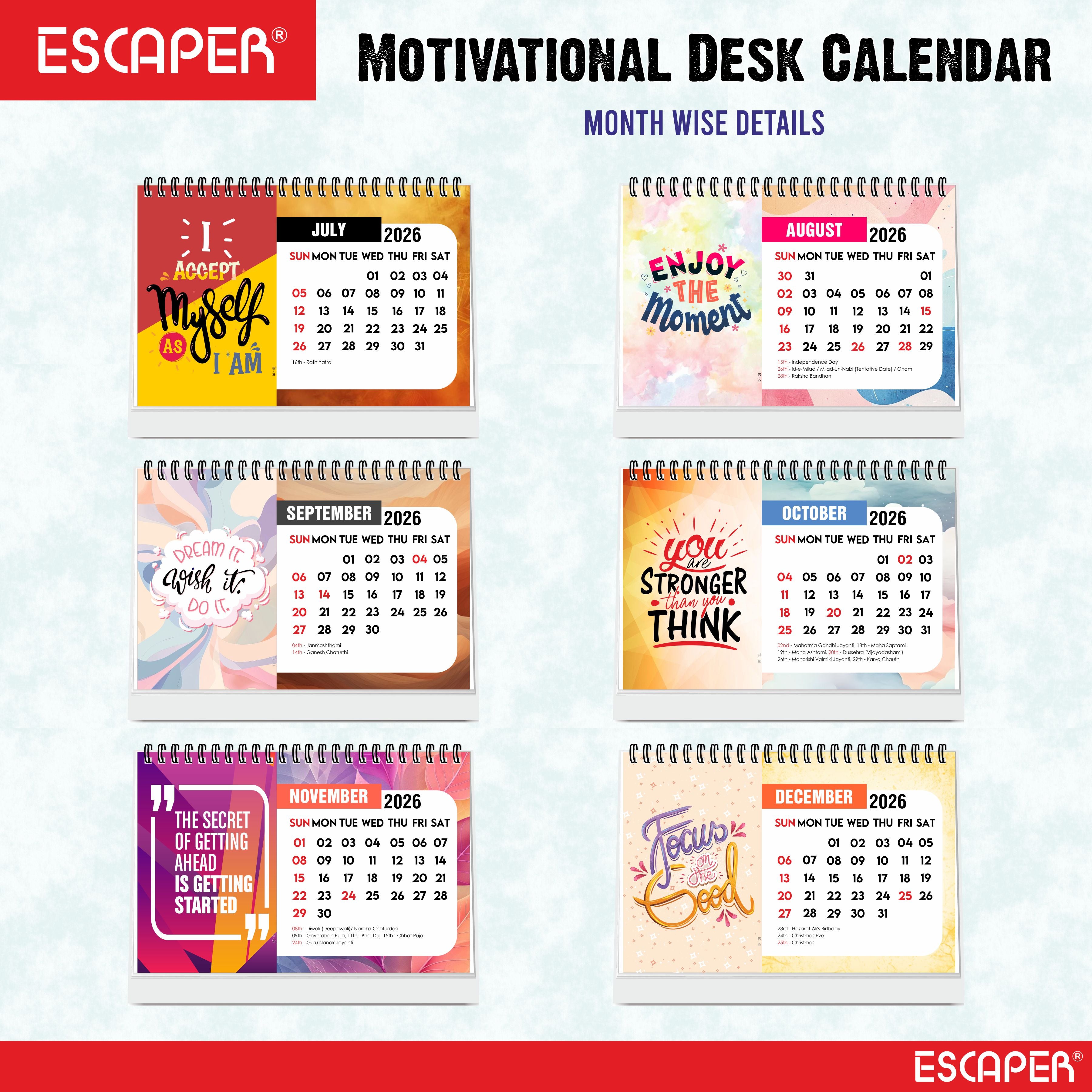 Good Things Motivational Desk Calendar 2026 with Quotes, A5 Size 8.5" x 5.75", New Year Calendar 2026, Table Calendar for Gifting, Cute Desk Accessory