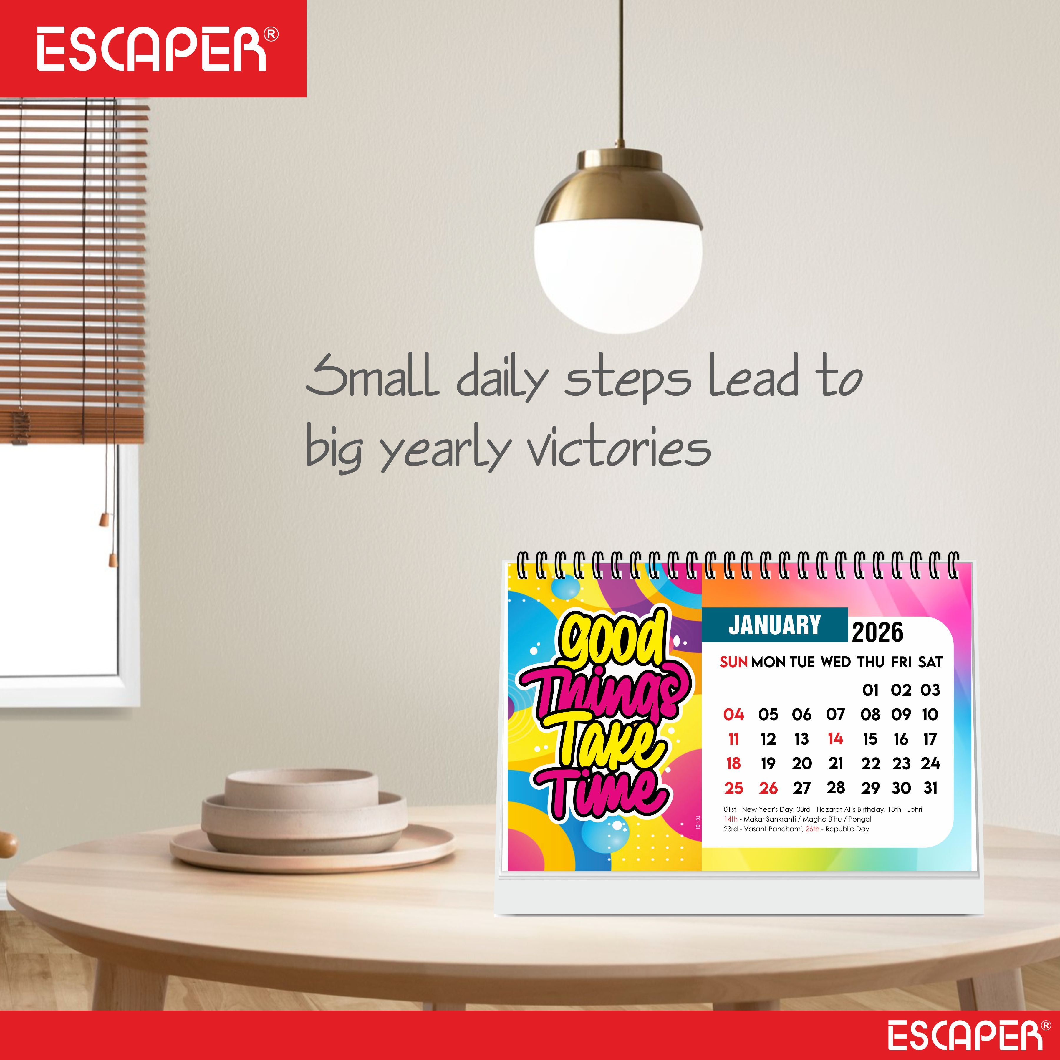 Good Things Motivational Desk Calendar 2026 with Quotes, A5 Size 8.5" x 5.75", New Year Calendar 2026, Table Calendar for Gifting, Cute Desk Accessory