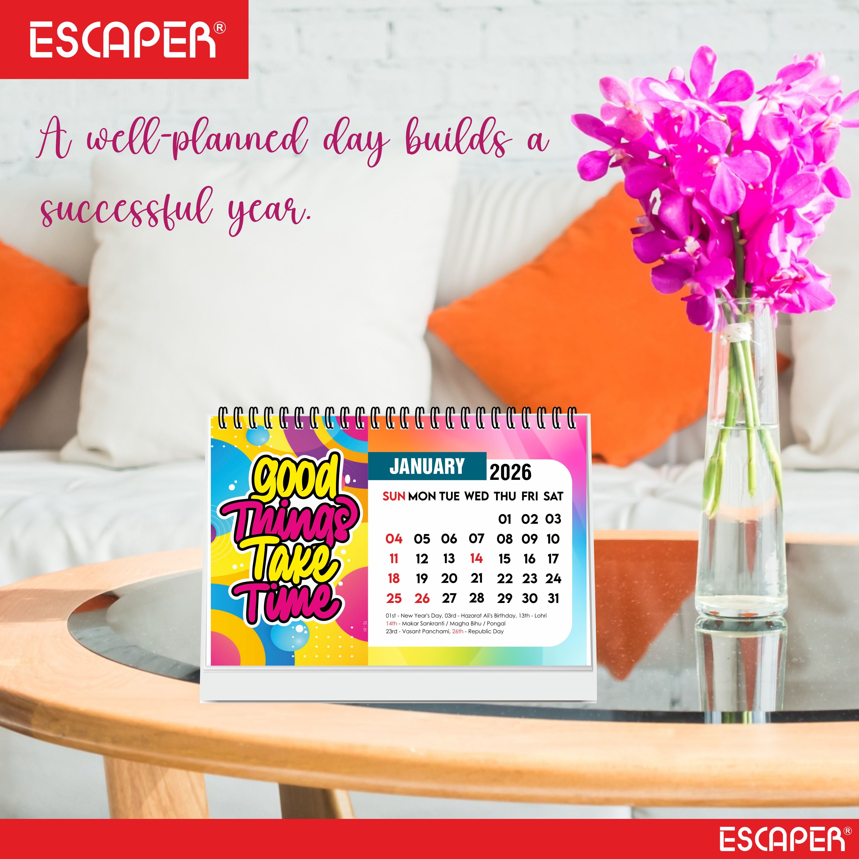 Good Things Motivational Desk Calendar 2026 with Quotes, A5 Size 8.5" x 5.75", New Year Calendar 2026, Table Calendar for Gifting, Cute Desk Accessory