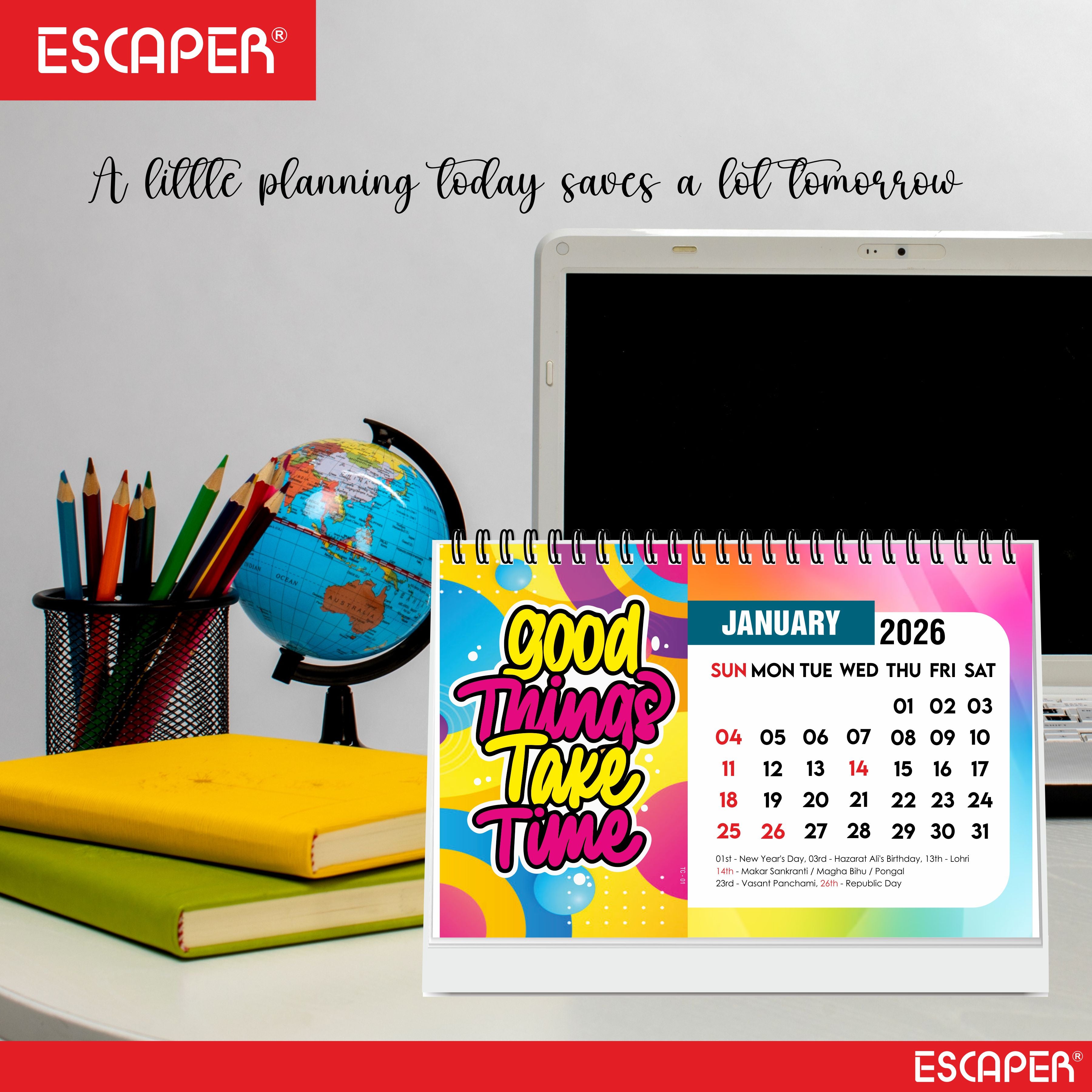 Good Things Motivational Desk Calendar 2026 with Quotes, A5 Size 8.5" x 5.75", New Year Calendar 2026, Table Calendar for Gifting, Cute Desk Accessory