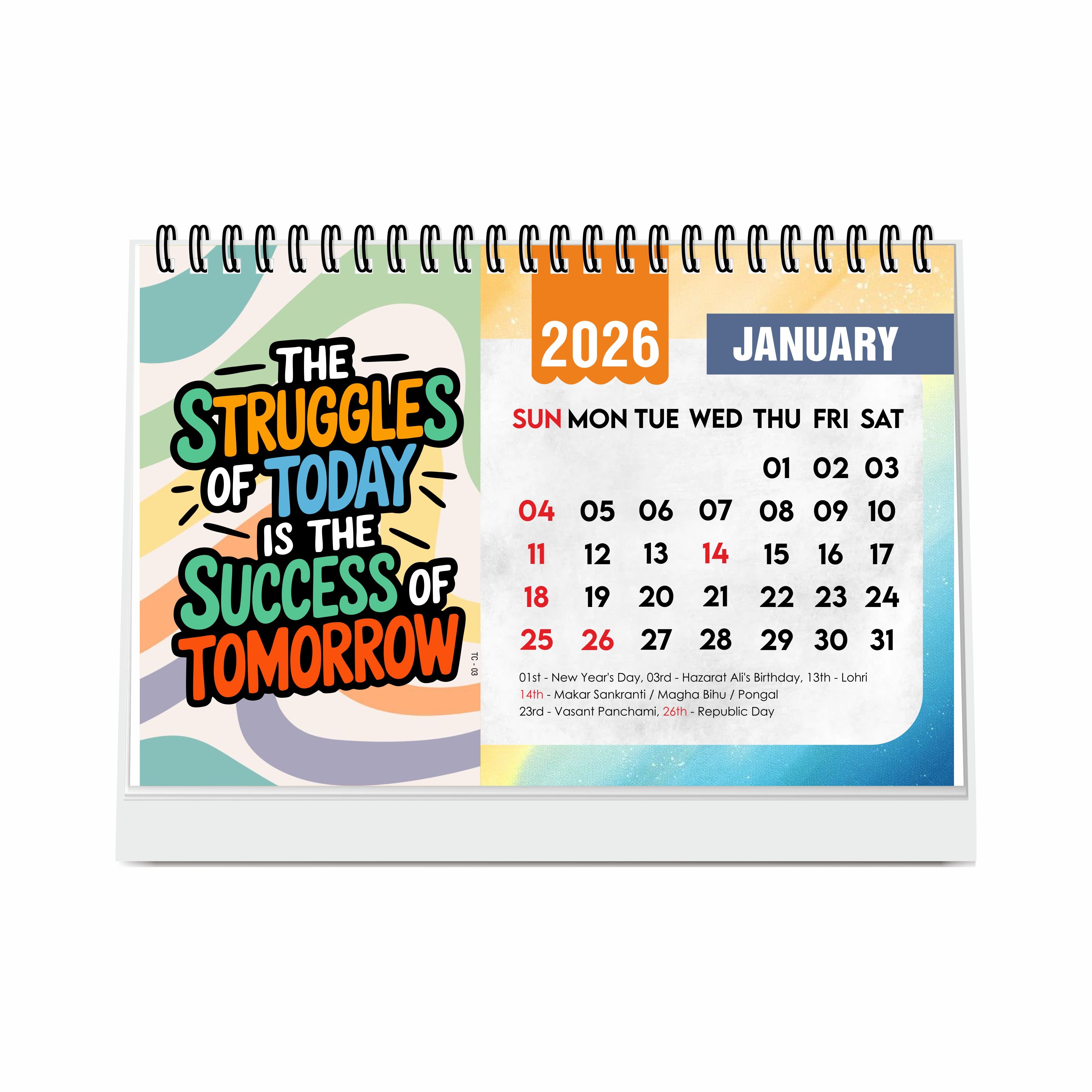 Positive Motivational Desk Calendar 2026 with Quotes, Table Calendar 2026 for Office Desk & Study Table, 12 Monthly Pages, Twin-Wire Binding (A5 Size, 8.5" x 5.5")