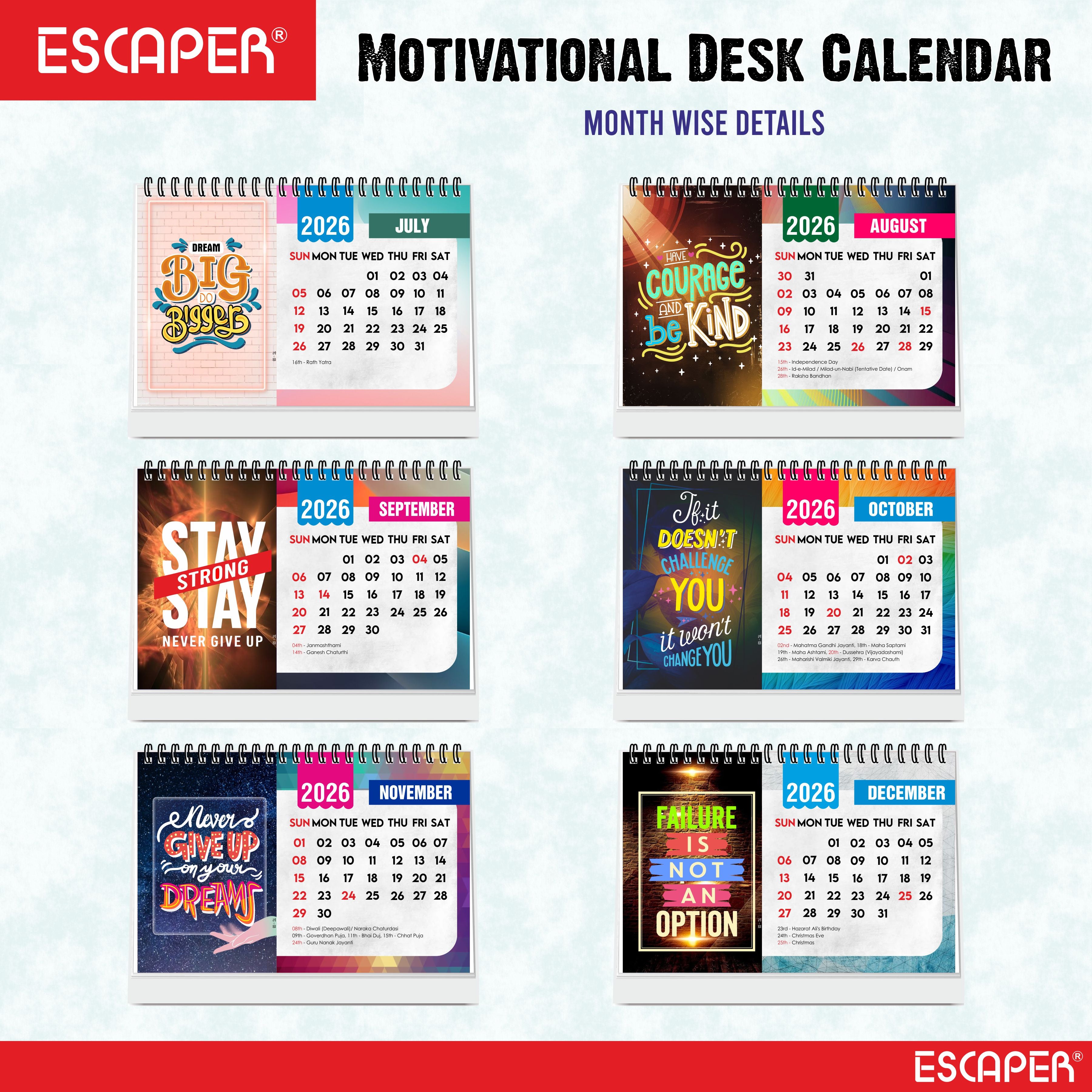 Positive Motivational Desk Calendar 2026 with Quotes, Table Calendar 2026 for Office Desk & Study Table, 12 Monthly Pages, Twin-Wire Binding (A5 Size, 8.5" x 5.5")