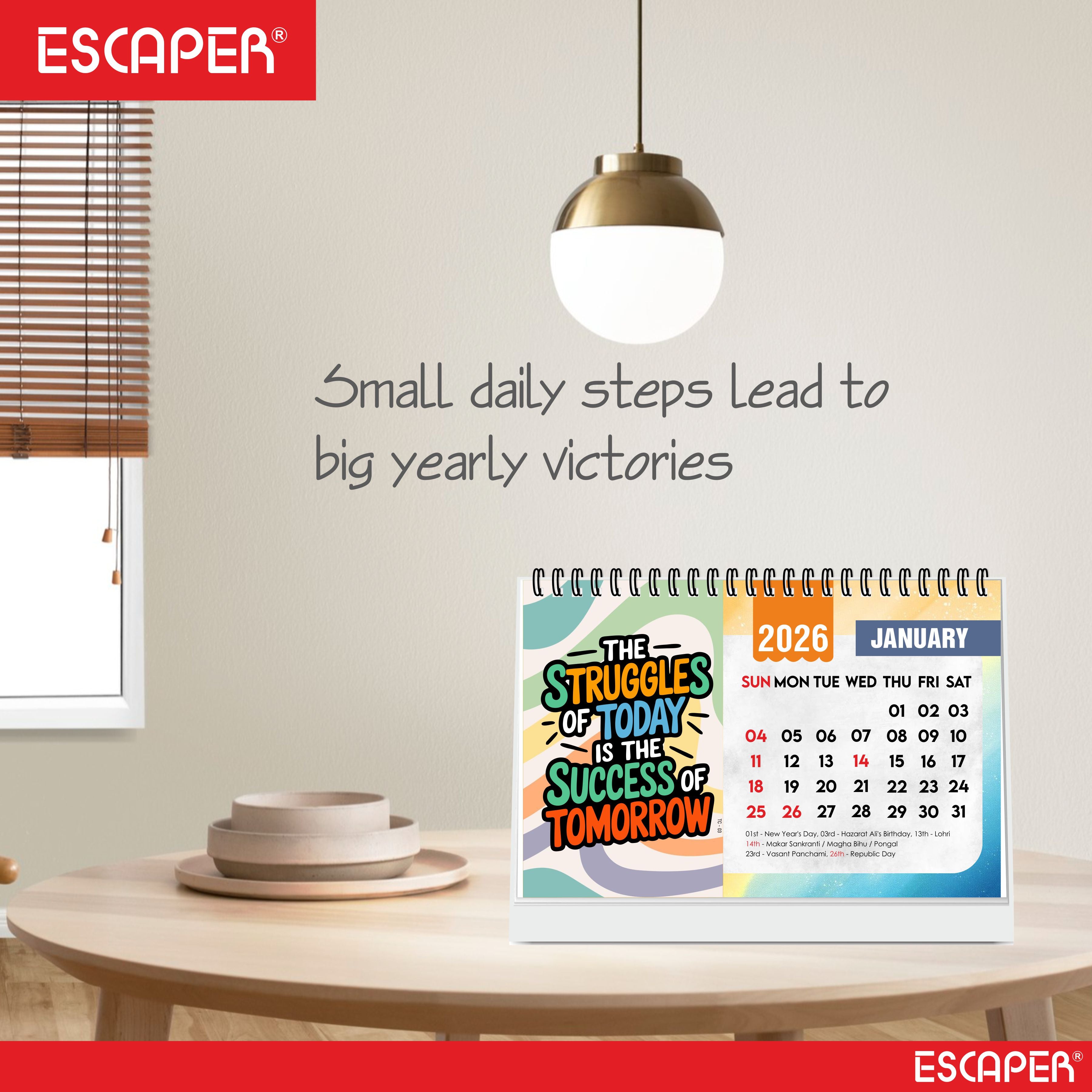 Positive Motivational Desk Calendar 2026 with Quotes, Table Calendar 2026 for Office Desk & Study Table, 12 Monthly Pages, Twin-Wire Binding (A5 Size, 8.5" x 5.5")