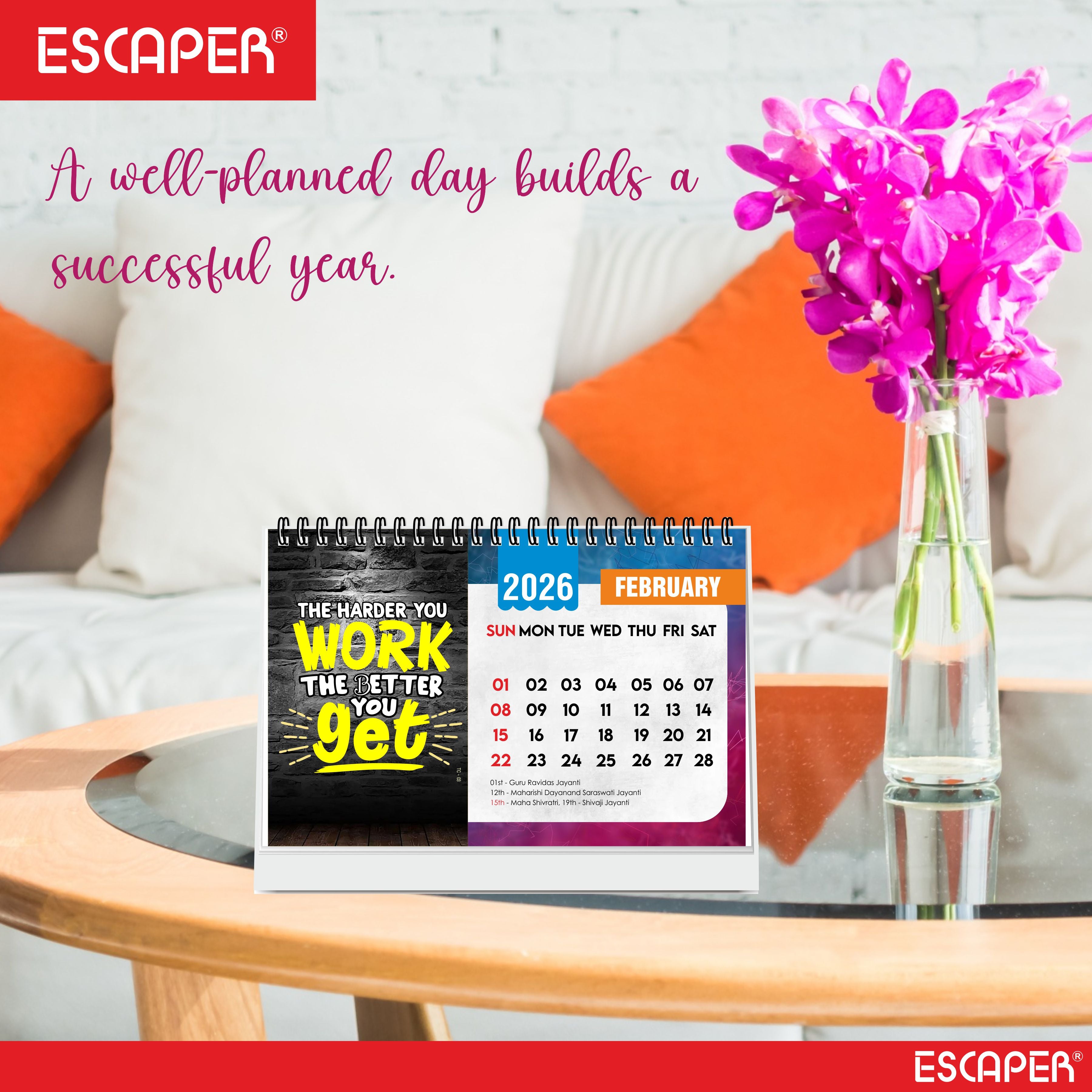 Positive Motivational Desk Calendar 2026 with Quotes, Table Calendar 2026 for Office Desk & Study Table, 12 Monthly Pages, Twin-Wire Binding (A5 Size, 8.5" x 5.5")