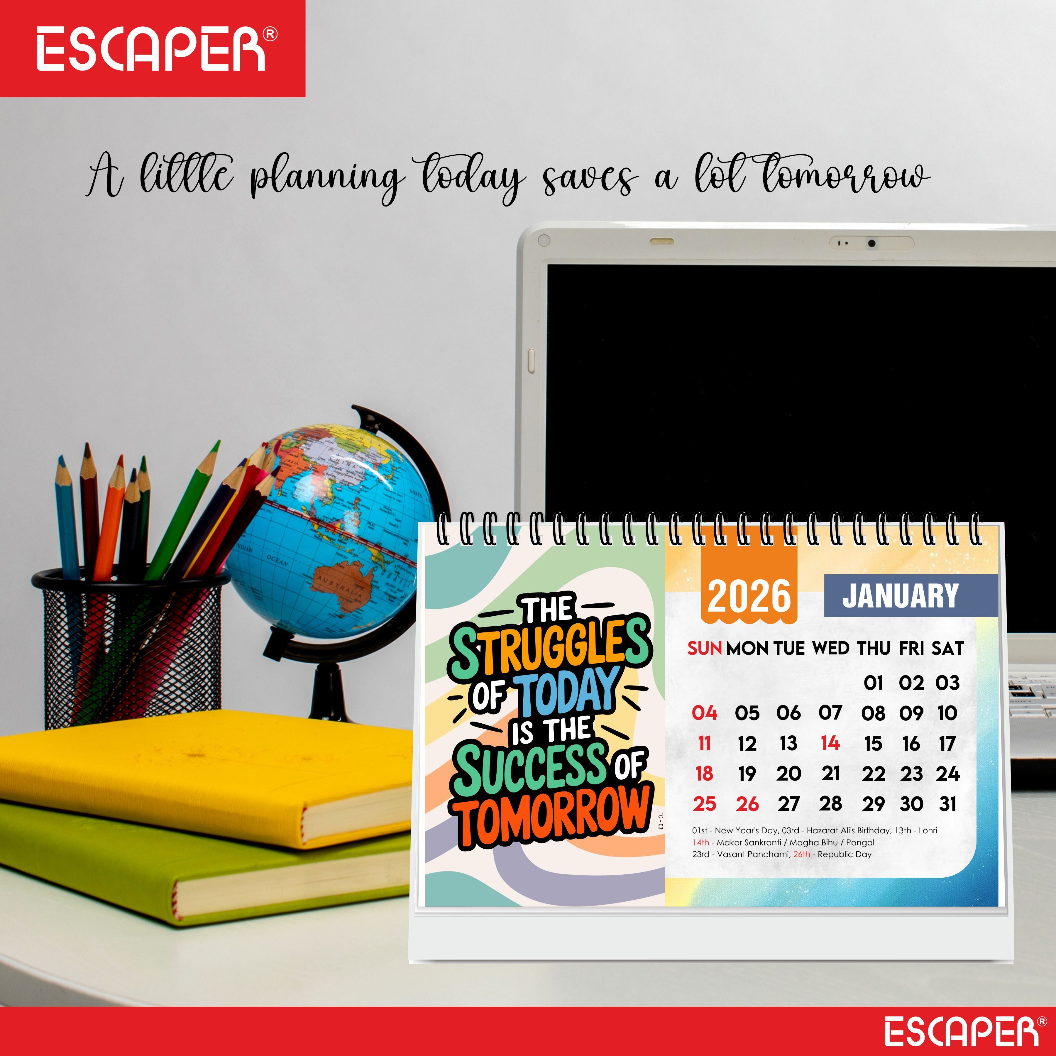 Positive Motivational Desk Calendar 2026 with Quotes, Table Calendar 2026 for Office Desk & Study Table, 12 Monthly Pages, Twin-Wire Binding (A5 Size, 8.5" x 5.5")