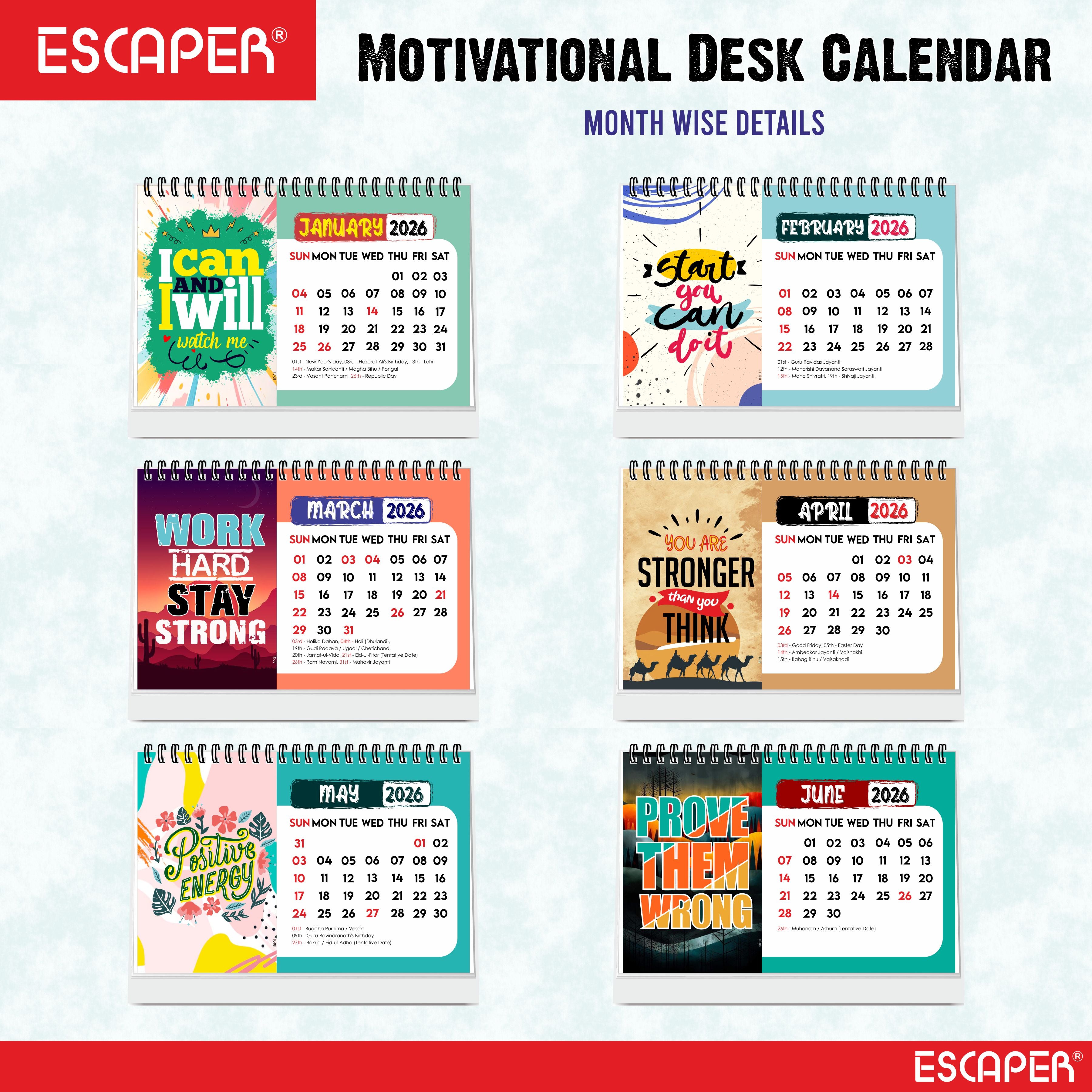 I Can I Will Motivational Desk Calendar 2026 with Quotes, A5 Size 8.5" x 5.5", Table Top Calendar 2026, Study Table Calendar, New Year Desk Calendar for Office & Gifting